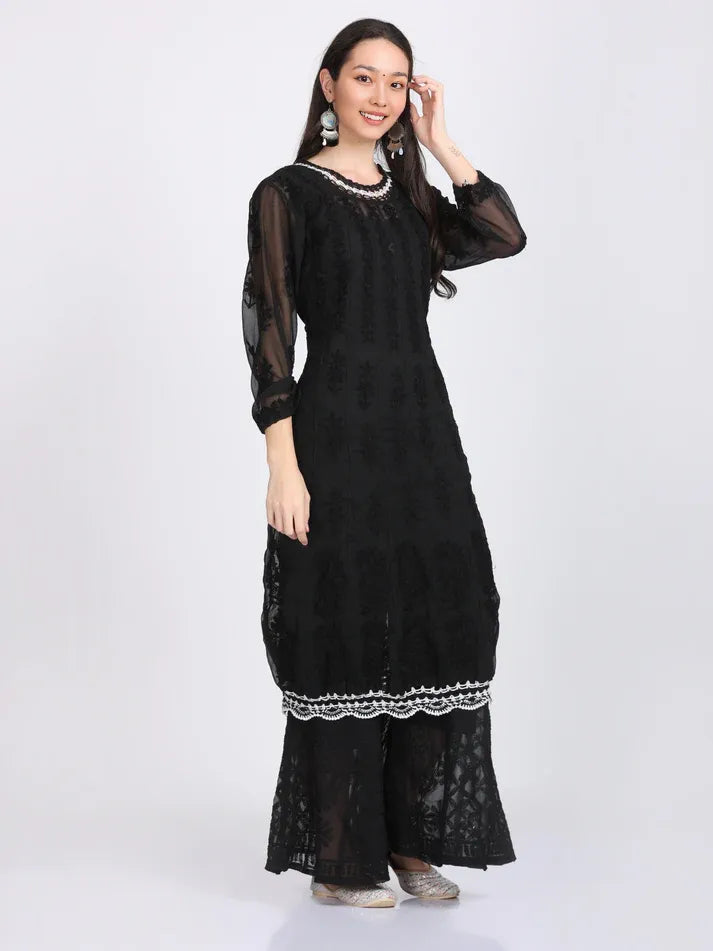 Chikankari crochet work anarkali with inner - Store Chikankari