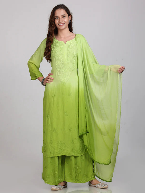 Sanya Chikankari Rayon Ombre 3 piece Set - Store Chikankari