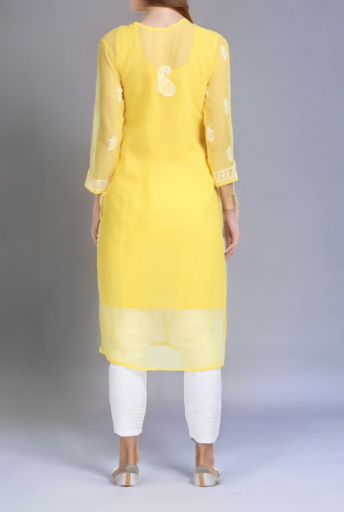 Georgette Chikankari Straight Fit Kurti With Lining