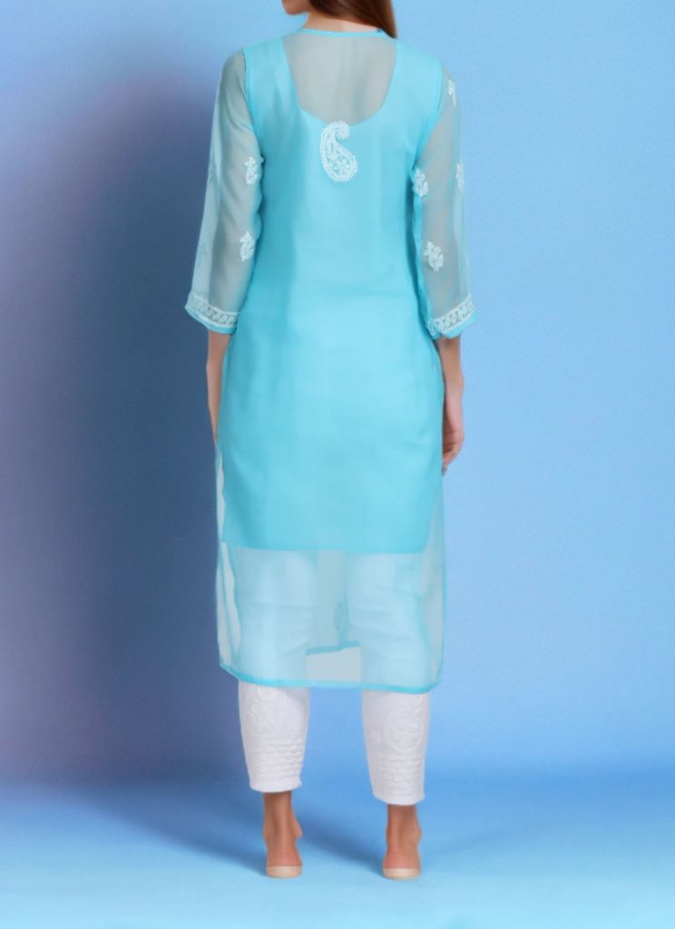 Georgette Chikankari Straight Fit Kurti With Lining