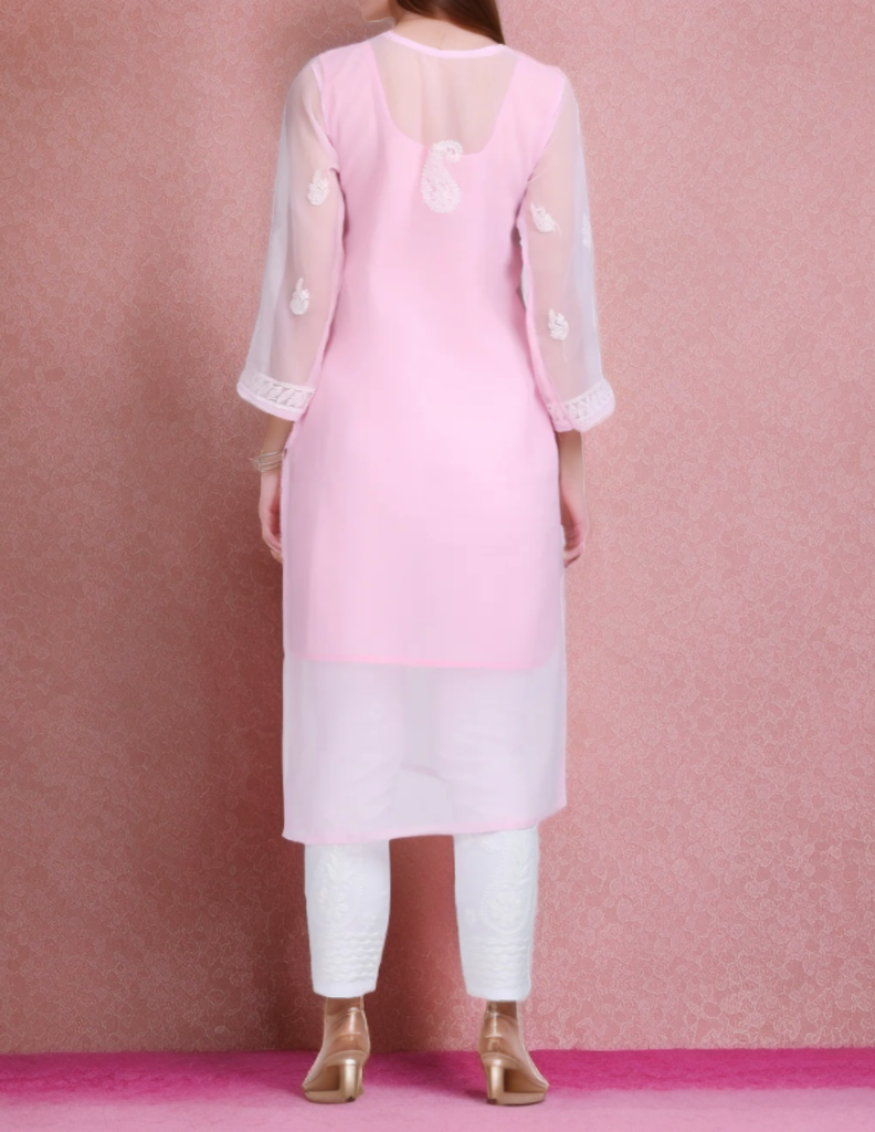 Georgette Chikankari Straight Fit Kurti With Lining