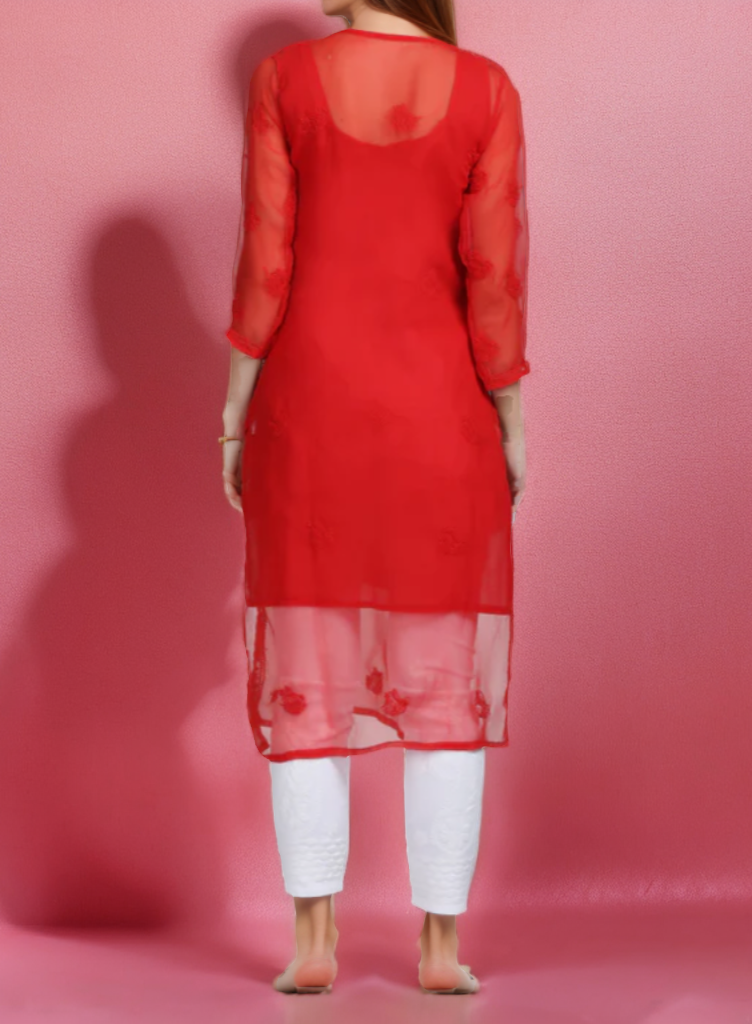 Georgette Chikankari Straight Fit Kurti With Lining