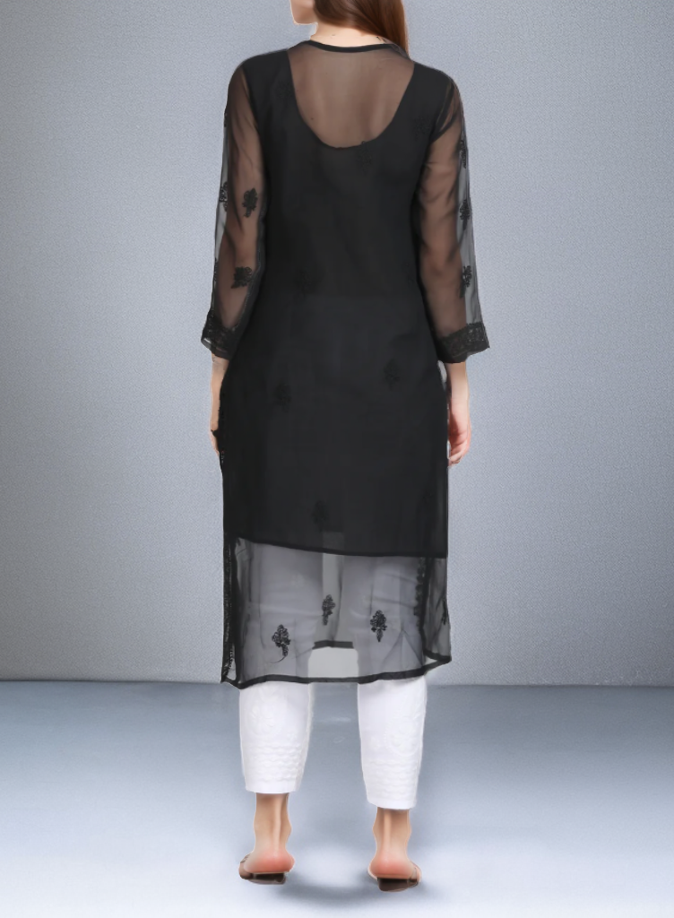 Georgette Chikankari Straight Fit Kurti With Lining