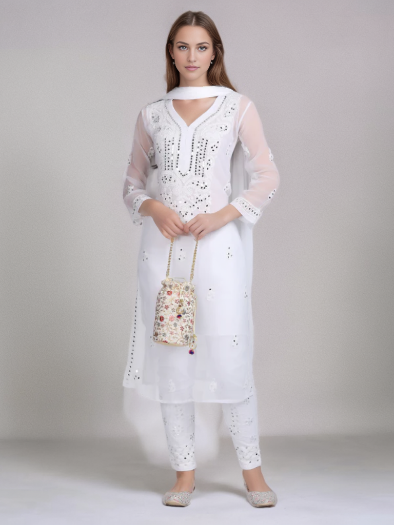 Georgette Chikankari Mirror Work Women's Kurta