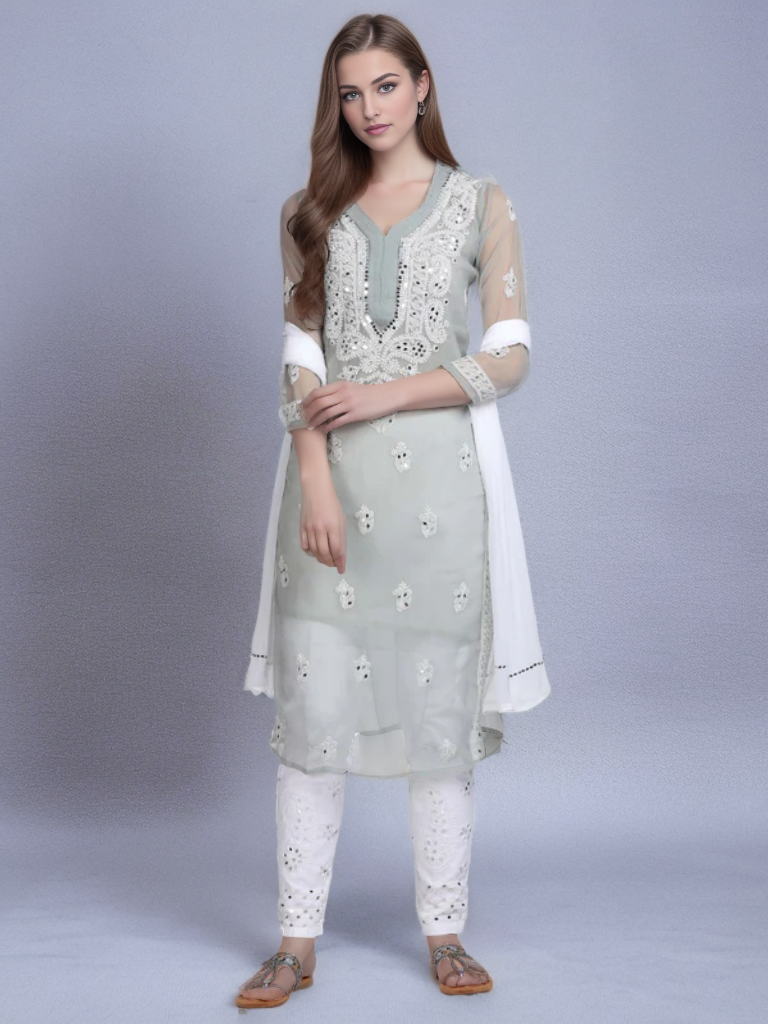 Georgette Chikankari Mirror Work Women's Kurta