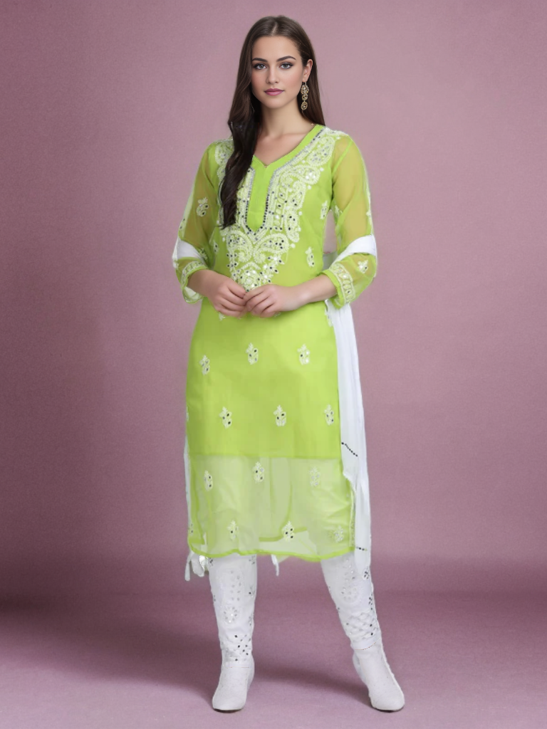 Georgette Chikankari Mirror Work Women's Kurta