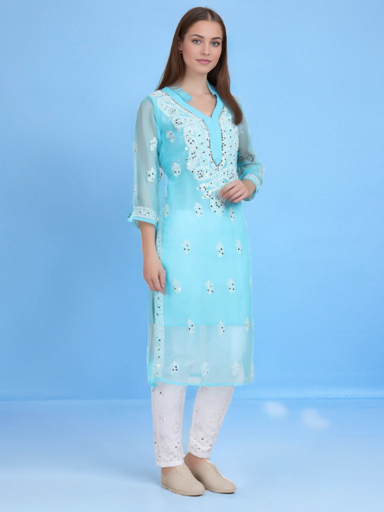 Georgette Chikankari Mirror Work Women's Kurta