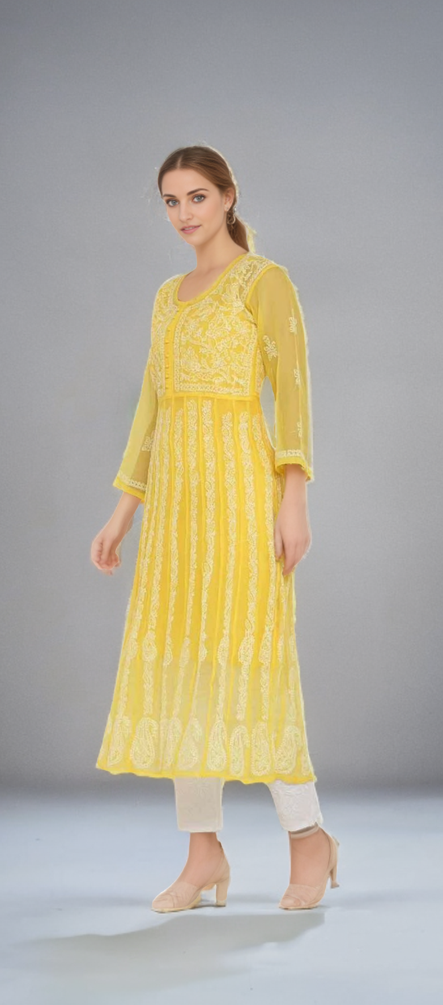 Georgette 24 Kali Anarkali - Store Chikankari