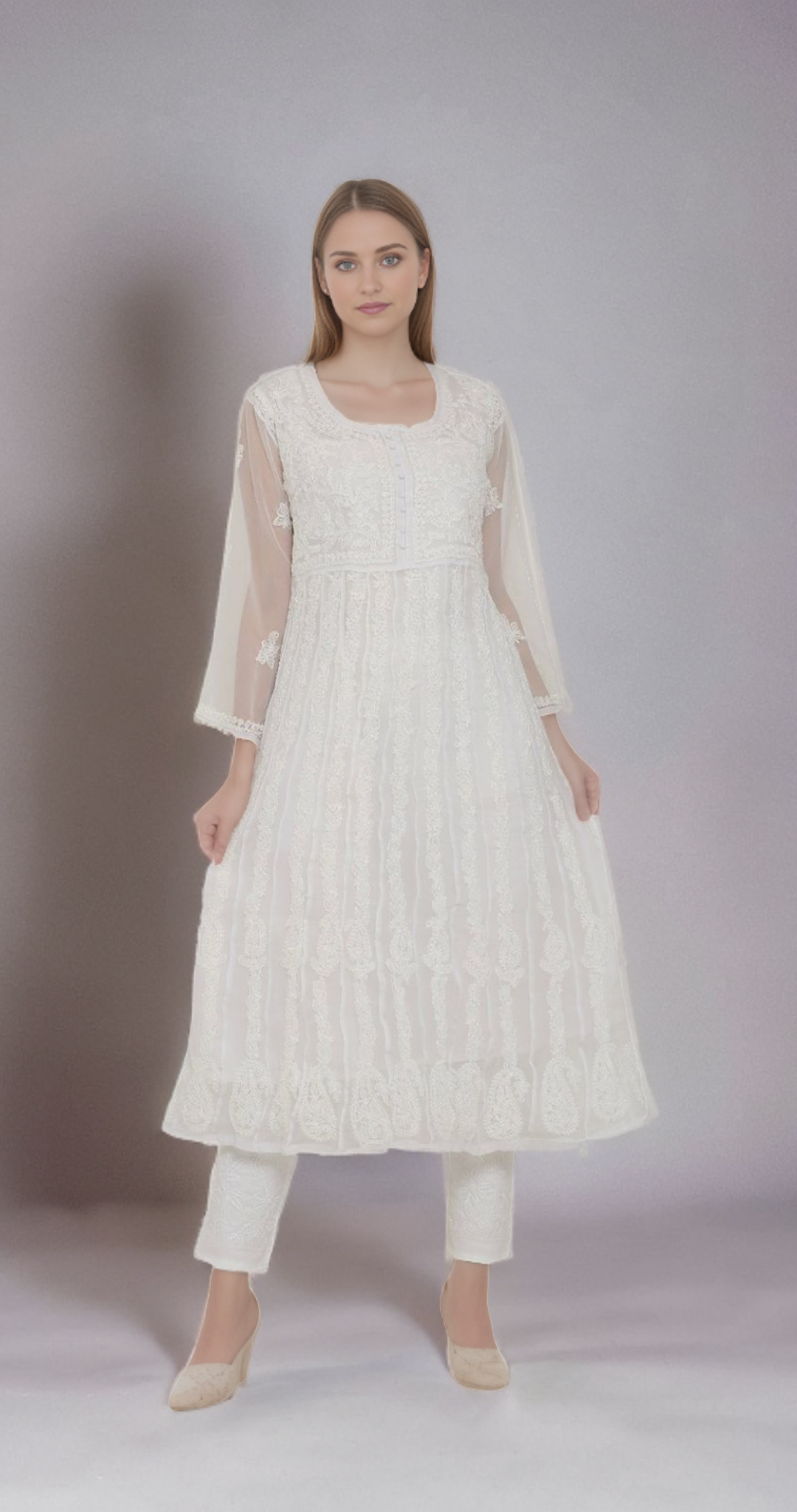 Georgette 24 Kali Anarkali - Store Chikankari