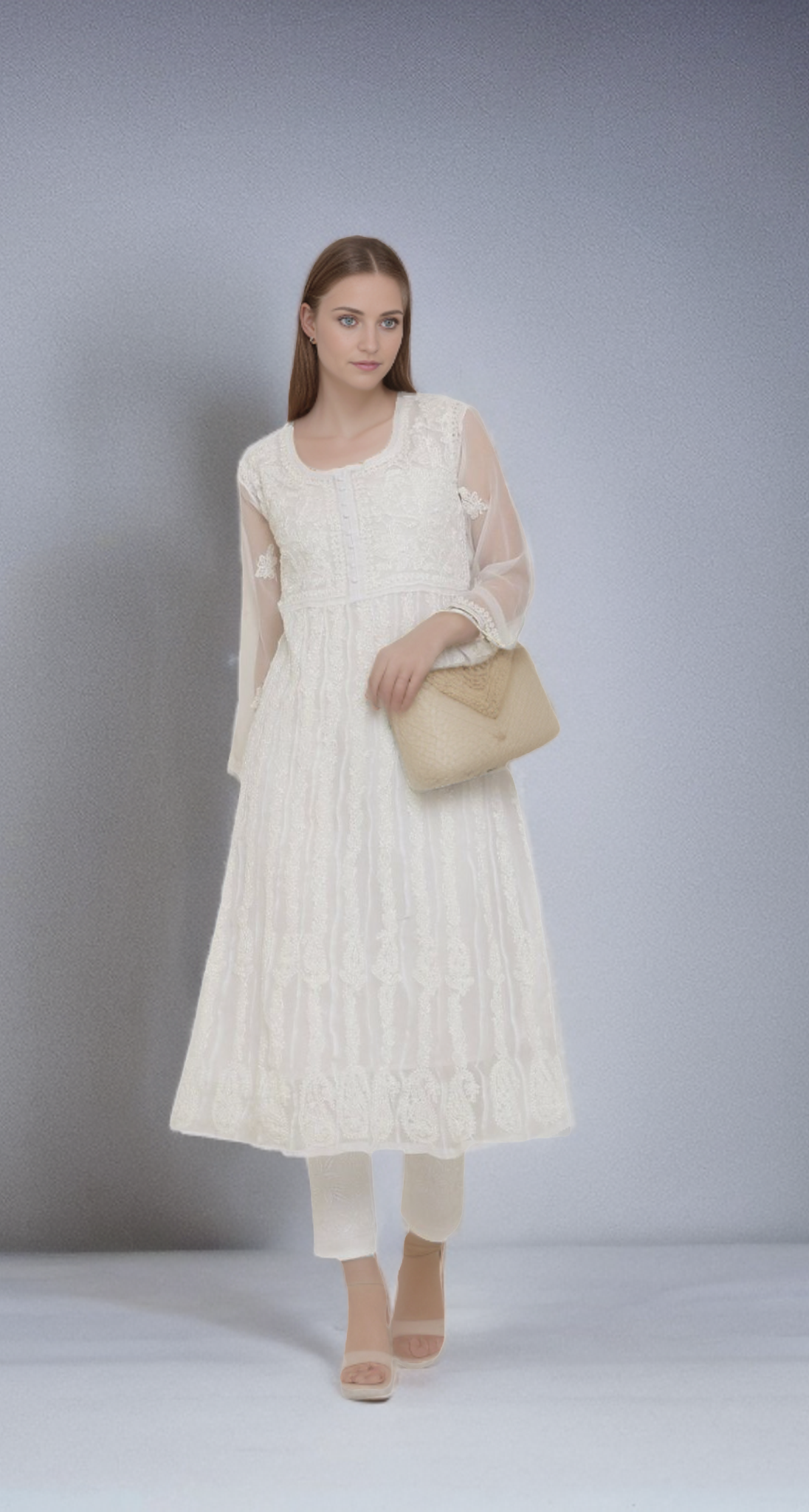 Georgette 24 Kali Anarkali - Store Chikankari