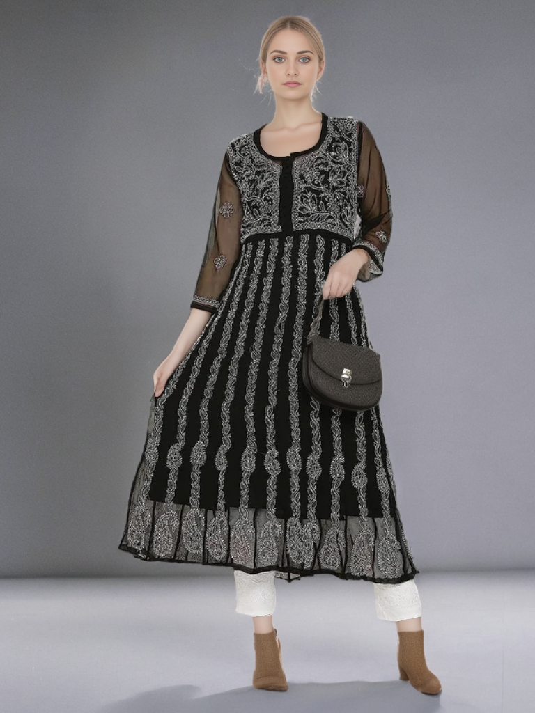 Georgette 24 Kali Anarkali - Store Chikankari