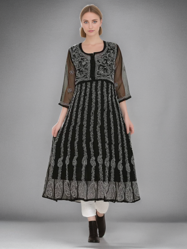 Georgette 24 Kali Anarkali - Store Chikankari