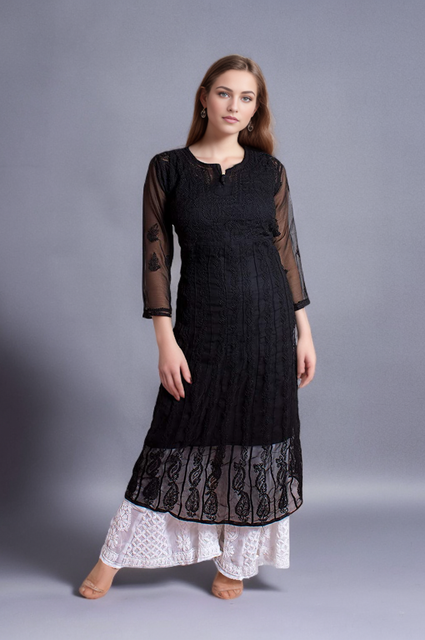 Georgette 24 Kali Anarkali - Store Chikankari