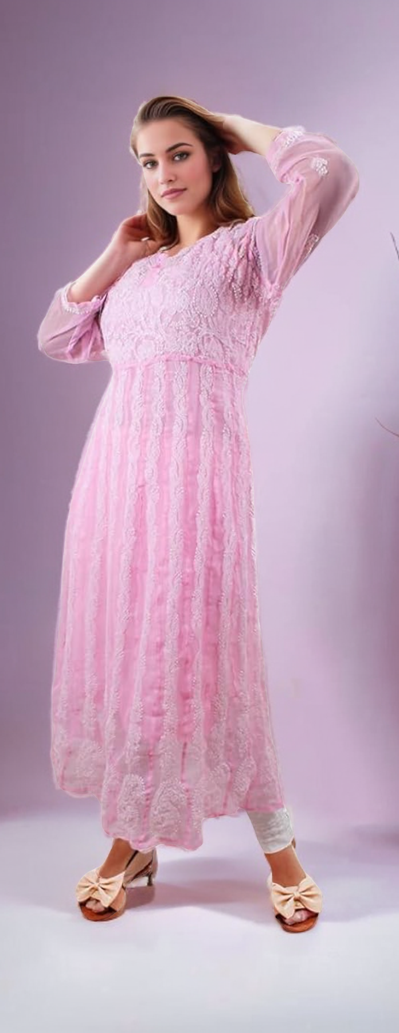 Georgette 24 Kali Anarkali - Store Chikankari
