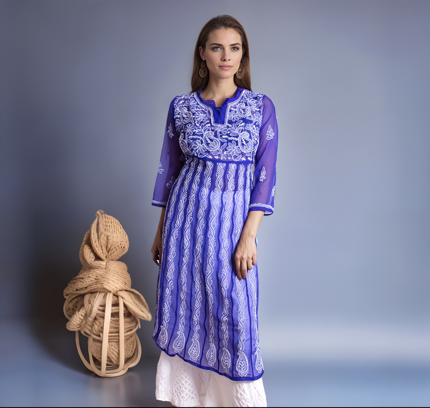 Georgette 24 Kali Anarkali - Store Chikankari