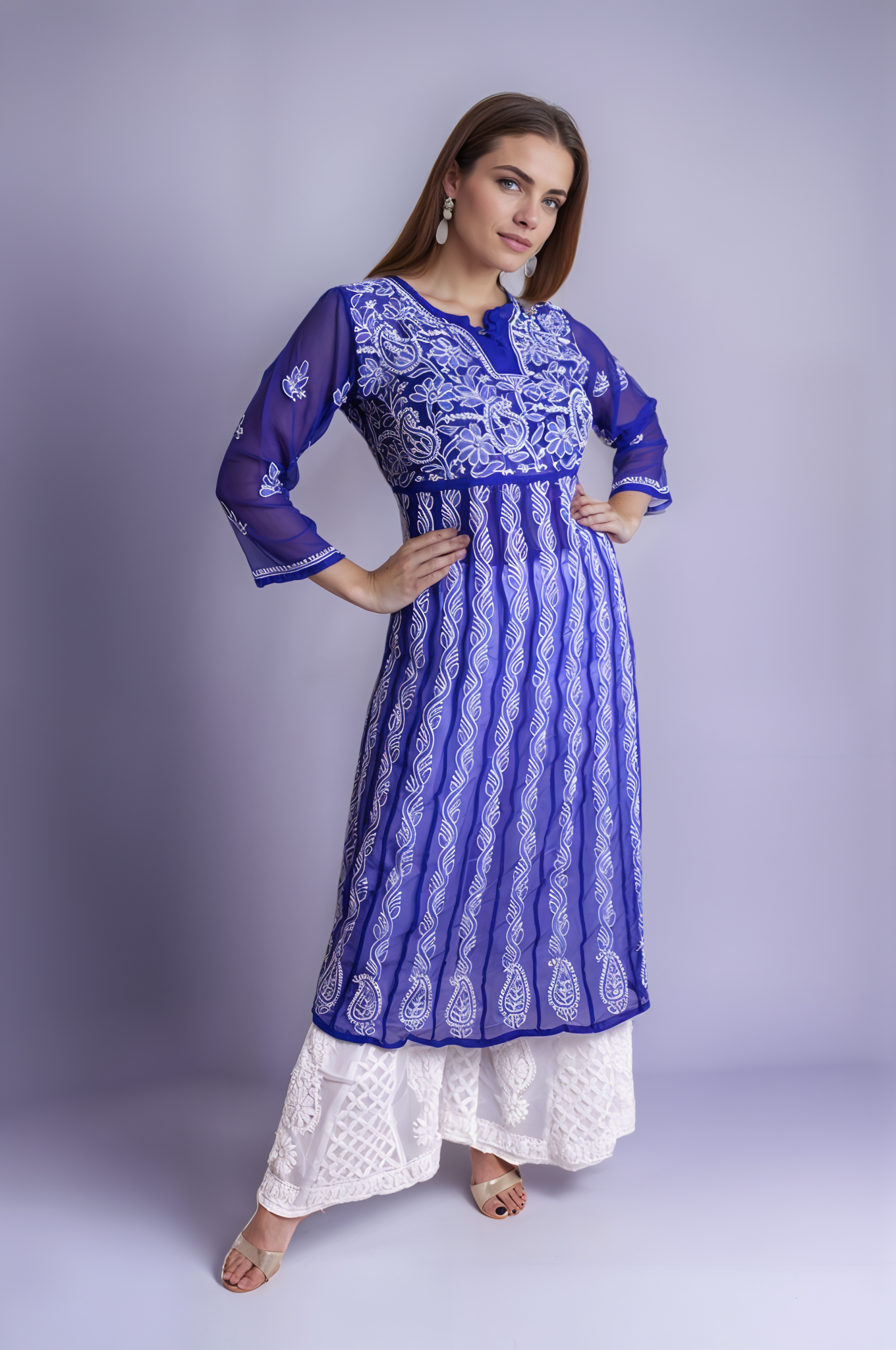 Georgette 24 Kali Anarkali - Store Chikankari