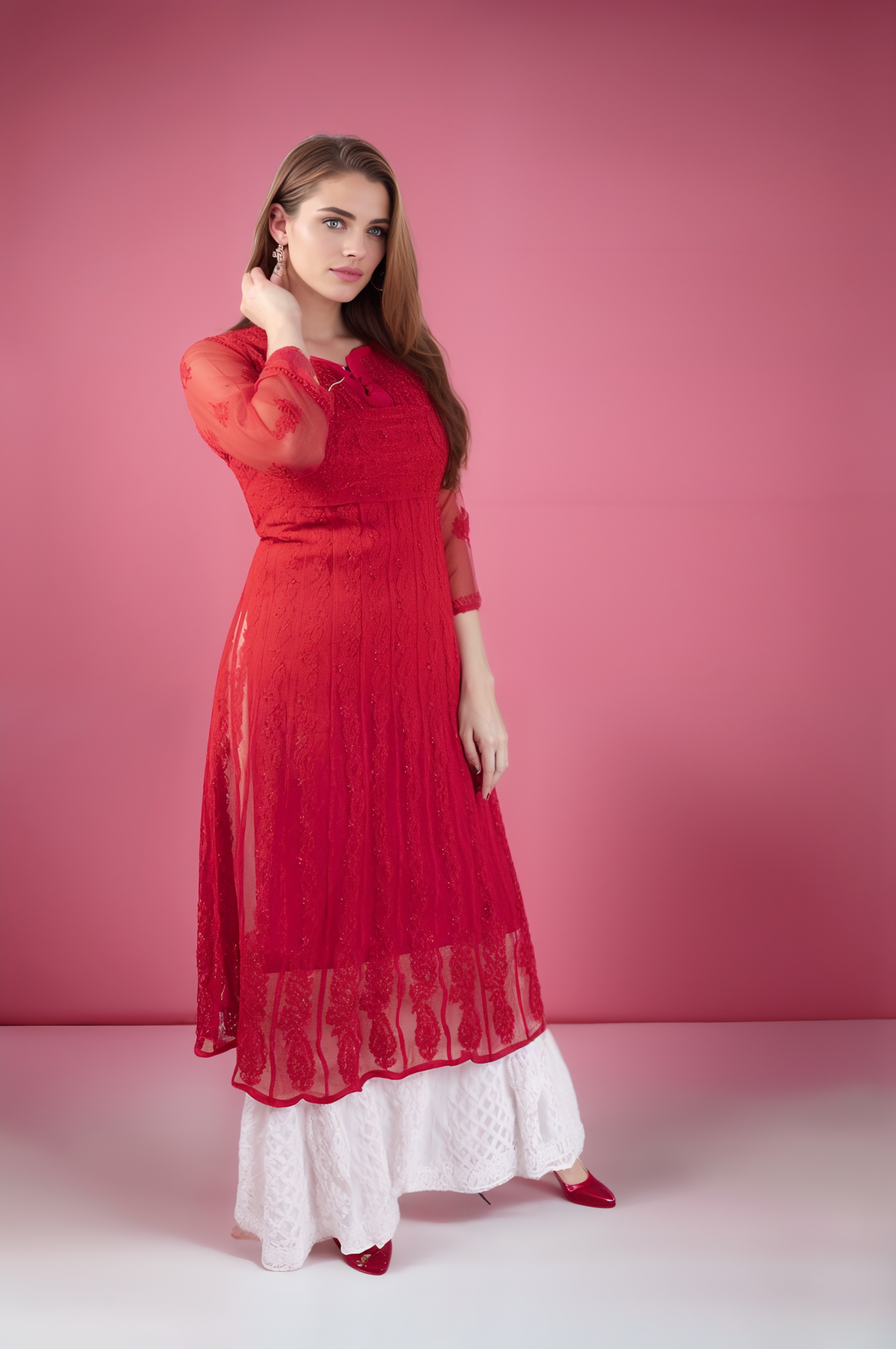 Georgette 24 Kali Anarkali - Store Chikankari