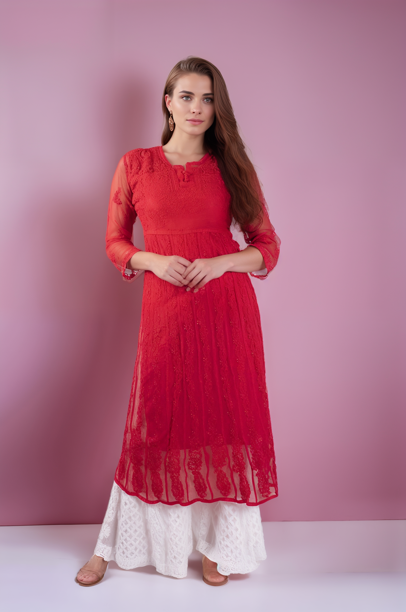Georgette 24 Kali Anarkali - Store Chikankari