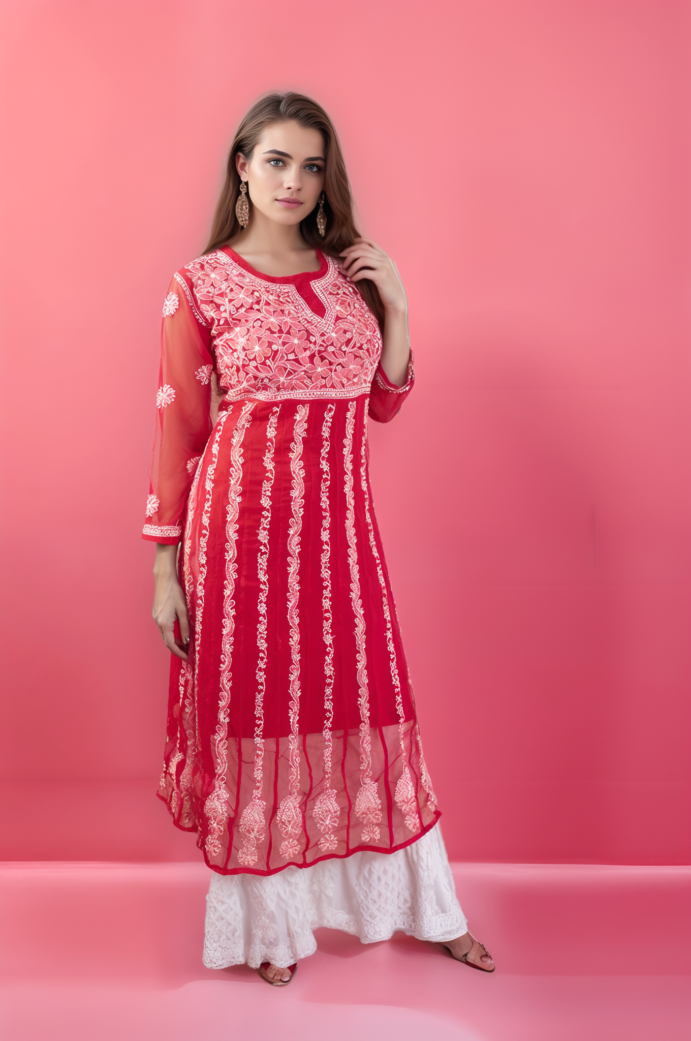 Georgette 24 Kali Anarkali - Store Chikankari