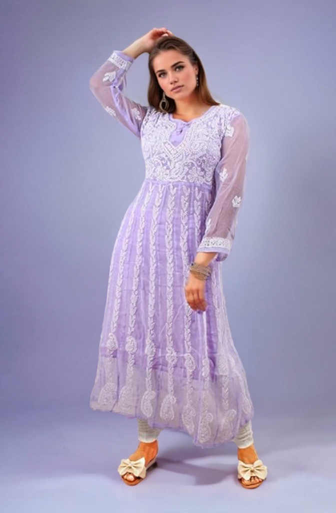 Georgette 24 Kali Anarkali - Store Chikankari
