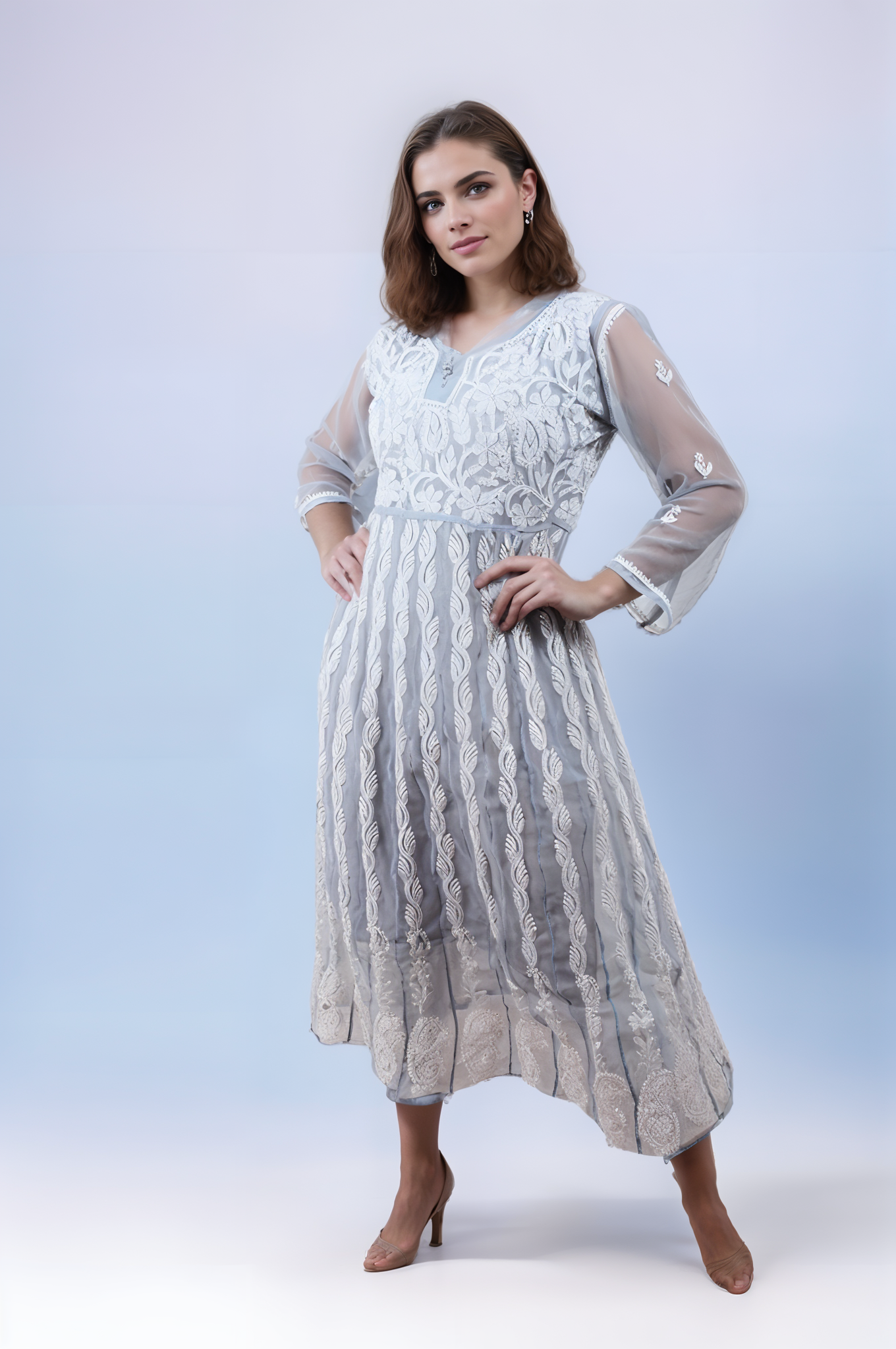 Georgette 24 Kali Anarkali - Store Chikankari