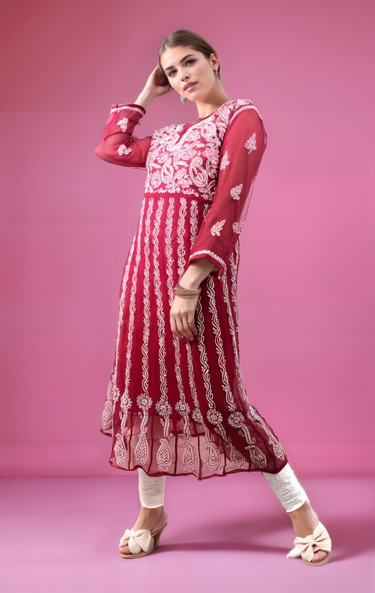 Georgette 24 Kali Anarkali - Store Chikankari
