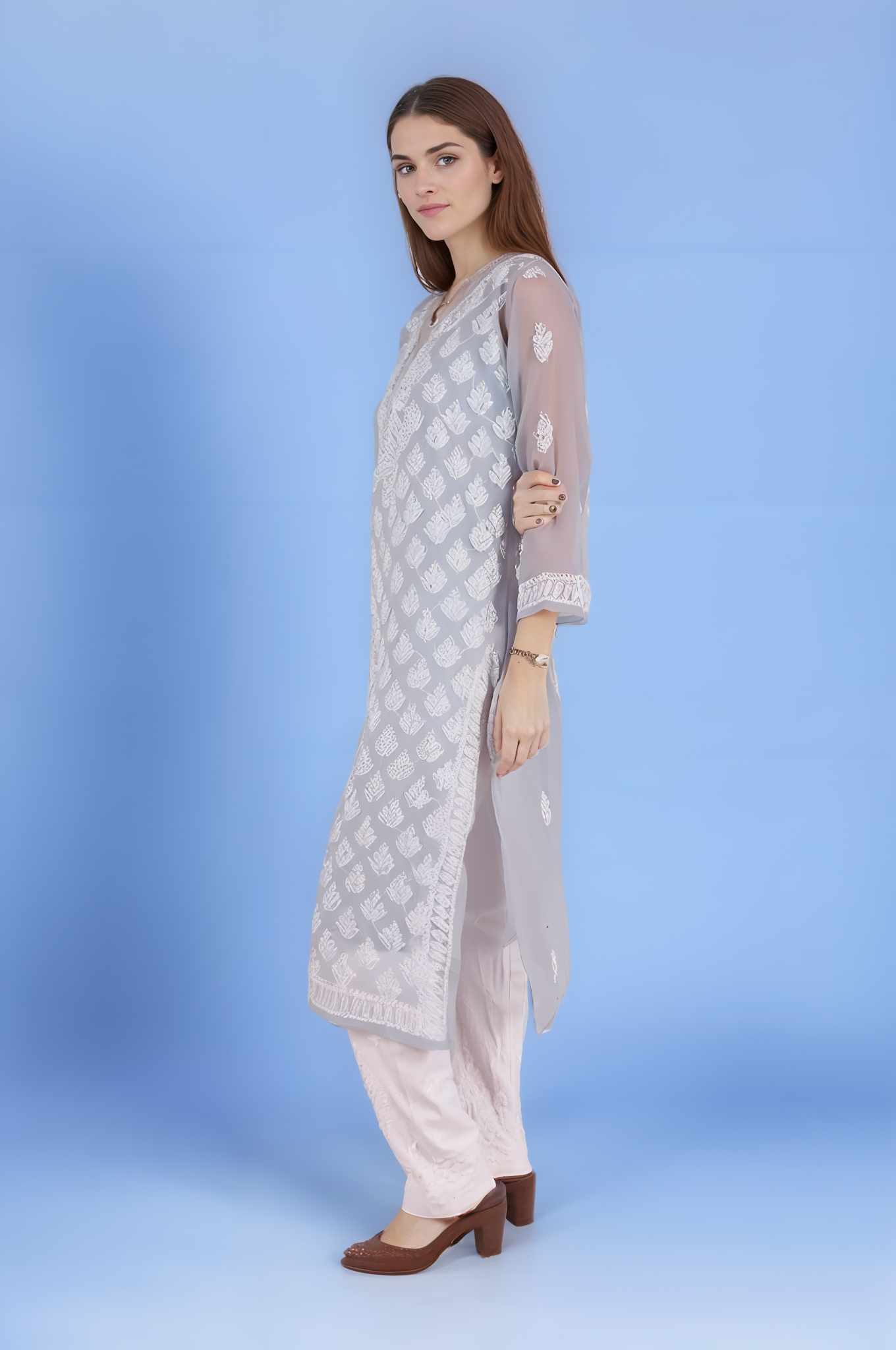 Georgette Chikankari Women’s Kurta with Lining – Elegant & Comfortable Ethnic Wear | Store Chikankari