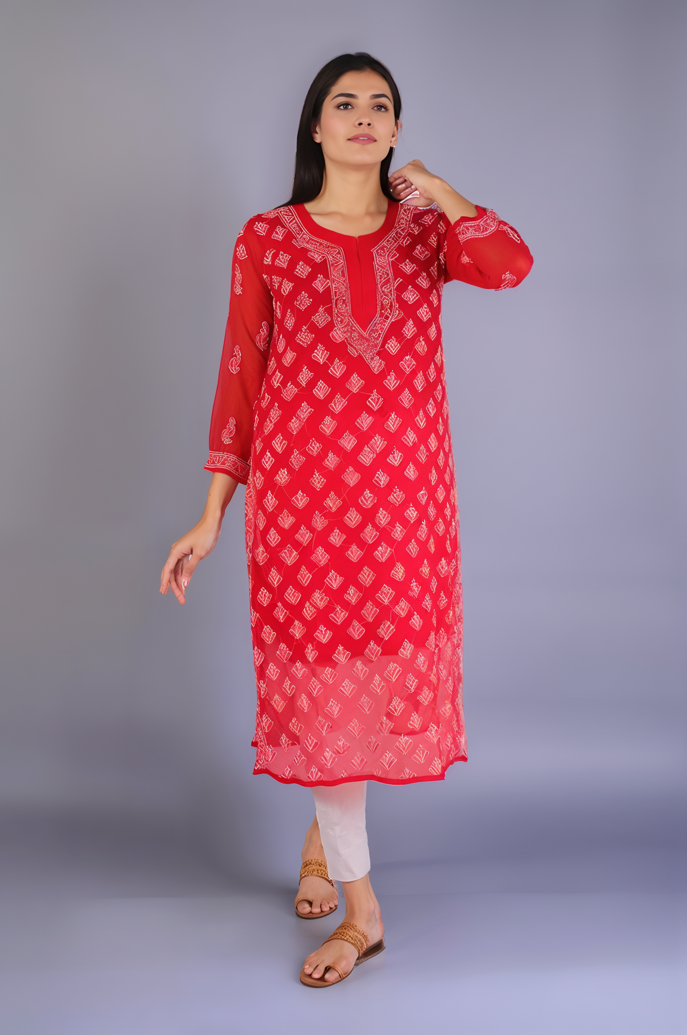Georgette Chikankari Women’s Kurta with Lining – Elegant & Comfortable Ethnic Wear | Store Chikankari