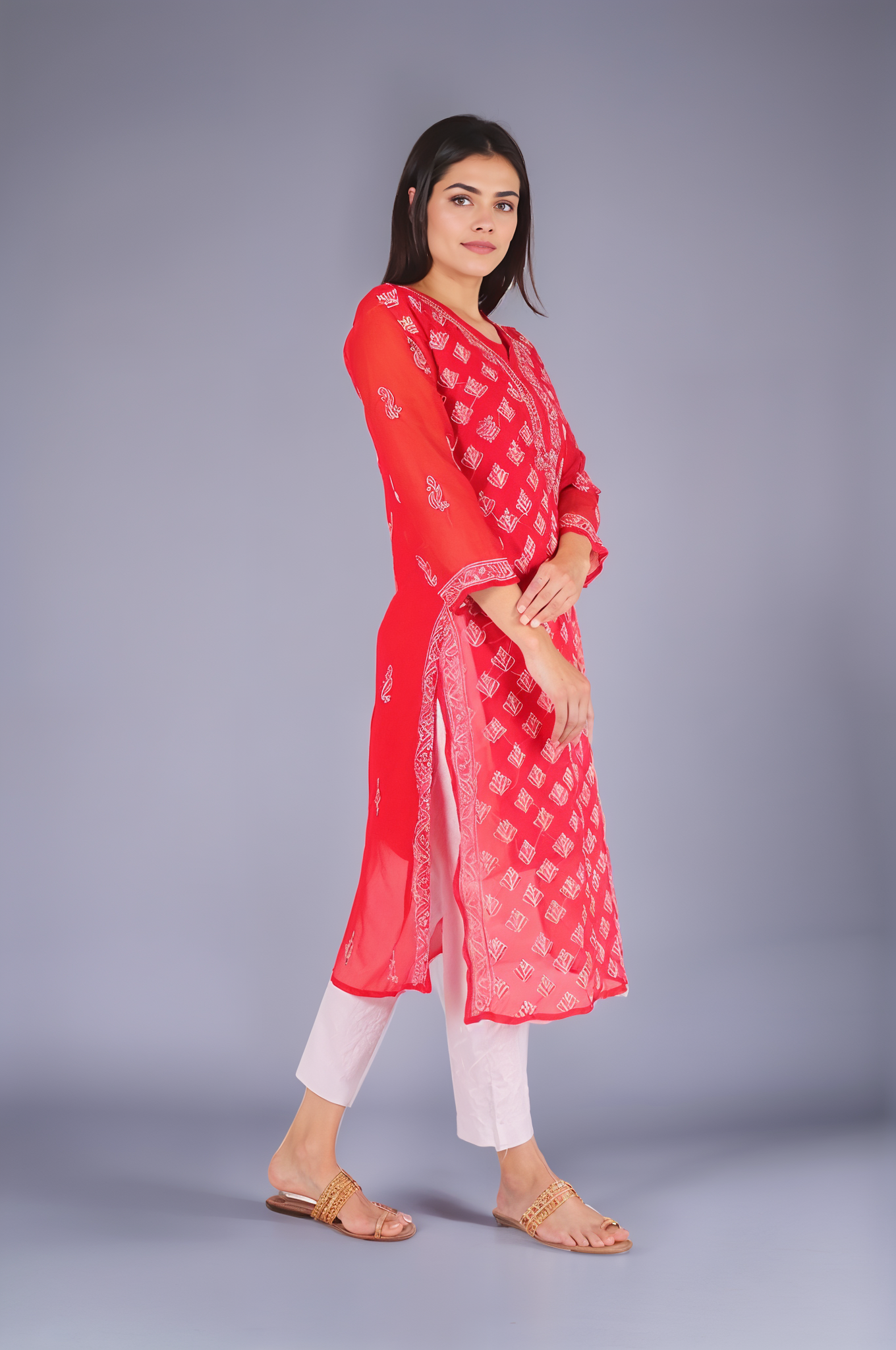 Georgette Chikankari Women’s Kurta with Lining – Elegant & Comfortable Ethnic Wear | Store Chikankari