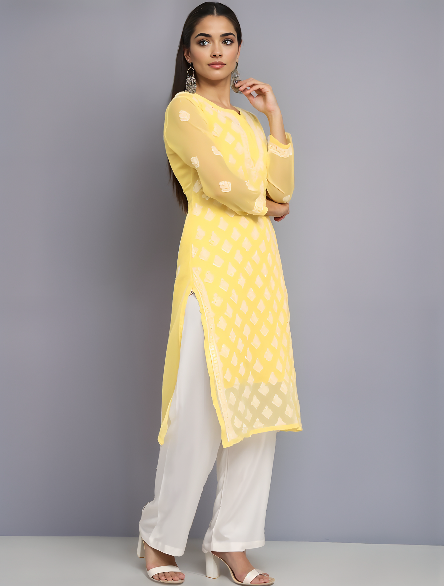 Georgette Chikankari Women’s Kurta with Lining – Elegant & Comfortable Ethnic Wear | Store Chikankari