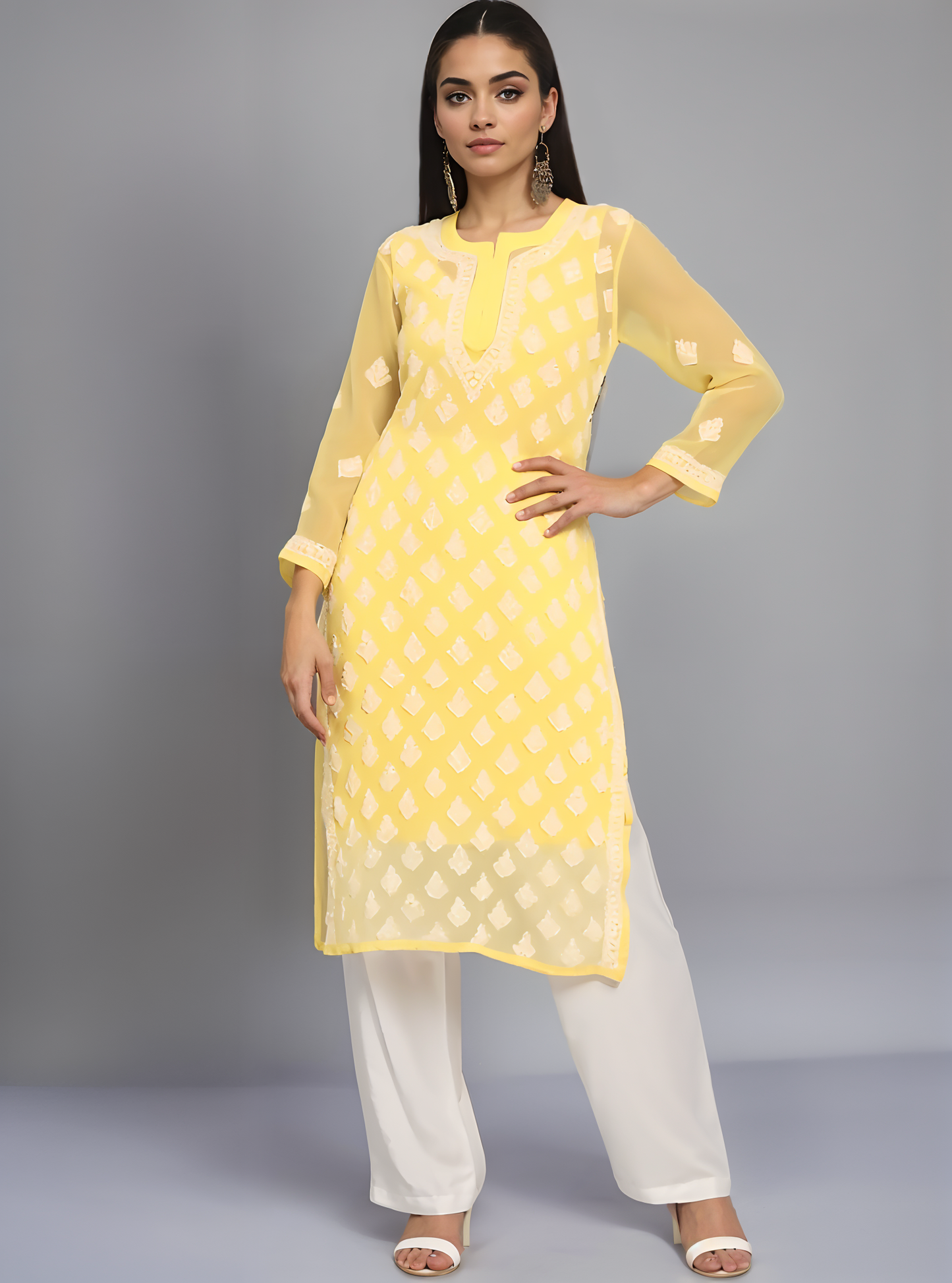 Georgette Chikankari Women’s Kurta with Lining – Elegant & Comfortable Ethnic Wear | Store Chikankari