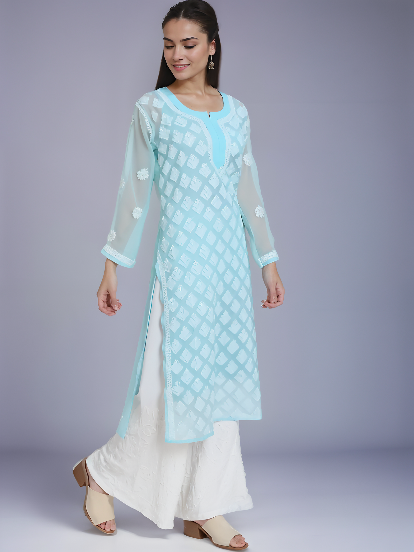 Georgette Chikankari Women’s Kurta with Lining – Elegant & Comfortable Ethnic Wear | Store Chikankari