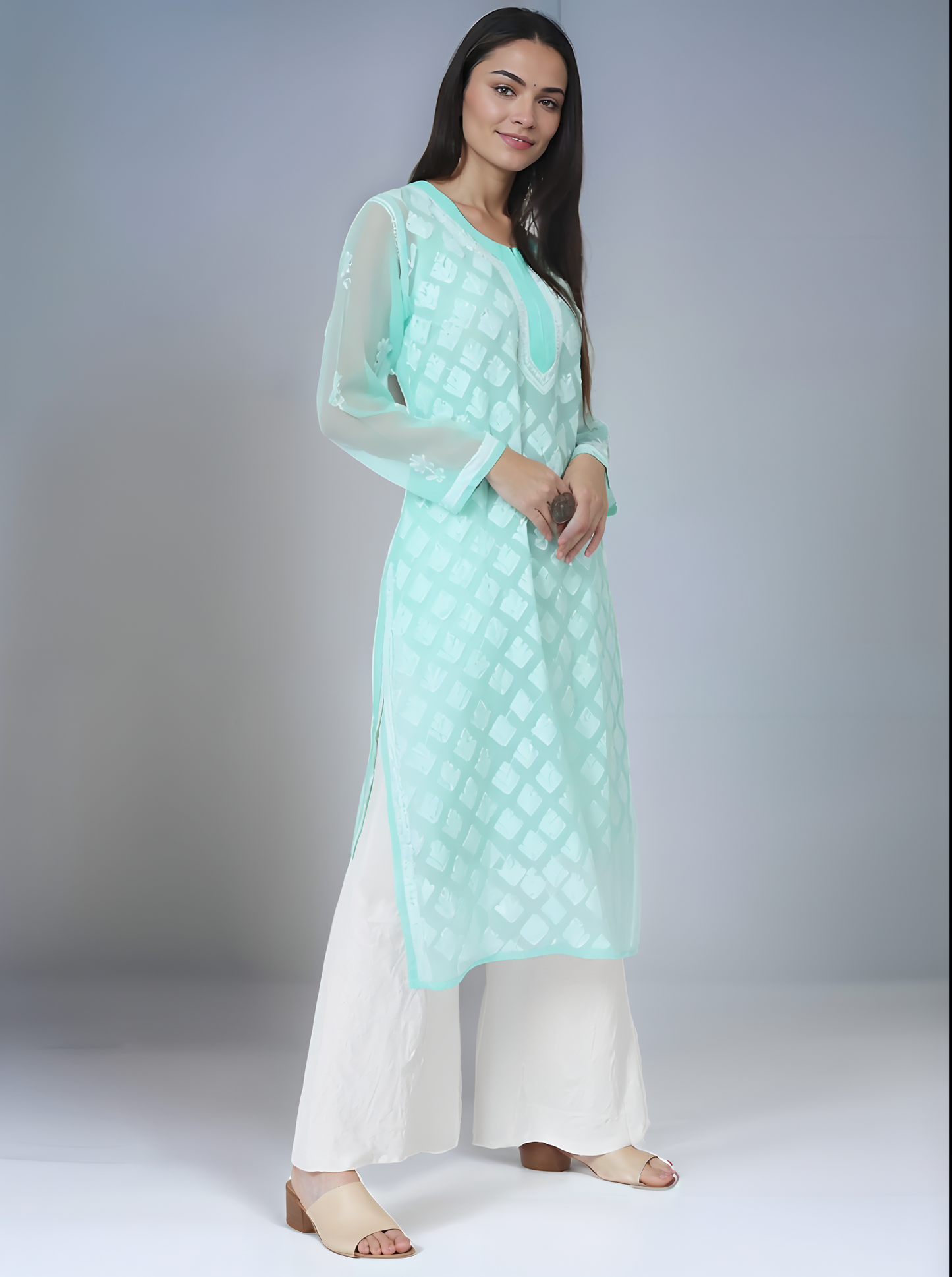 Georgette Chikankari Women’s Kurta with Lining – Elegant & Comfortable Ethnic Wear | Store Chikankari