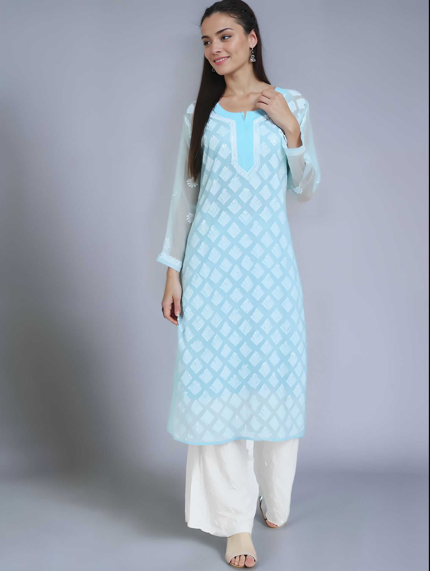 Georgette Chikankari Women’s Kurta with Lining – Elegant & Comfortable Ethnic Wear | Store Chikankari