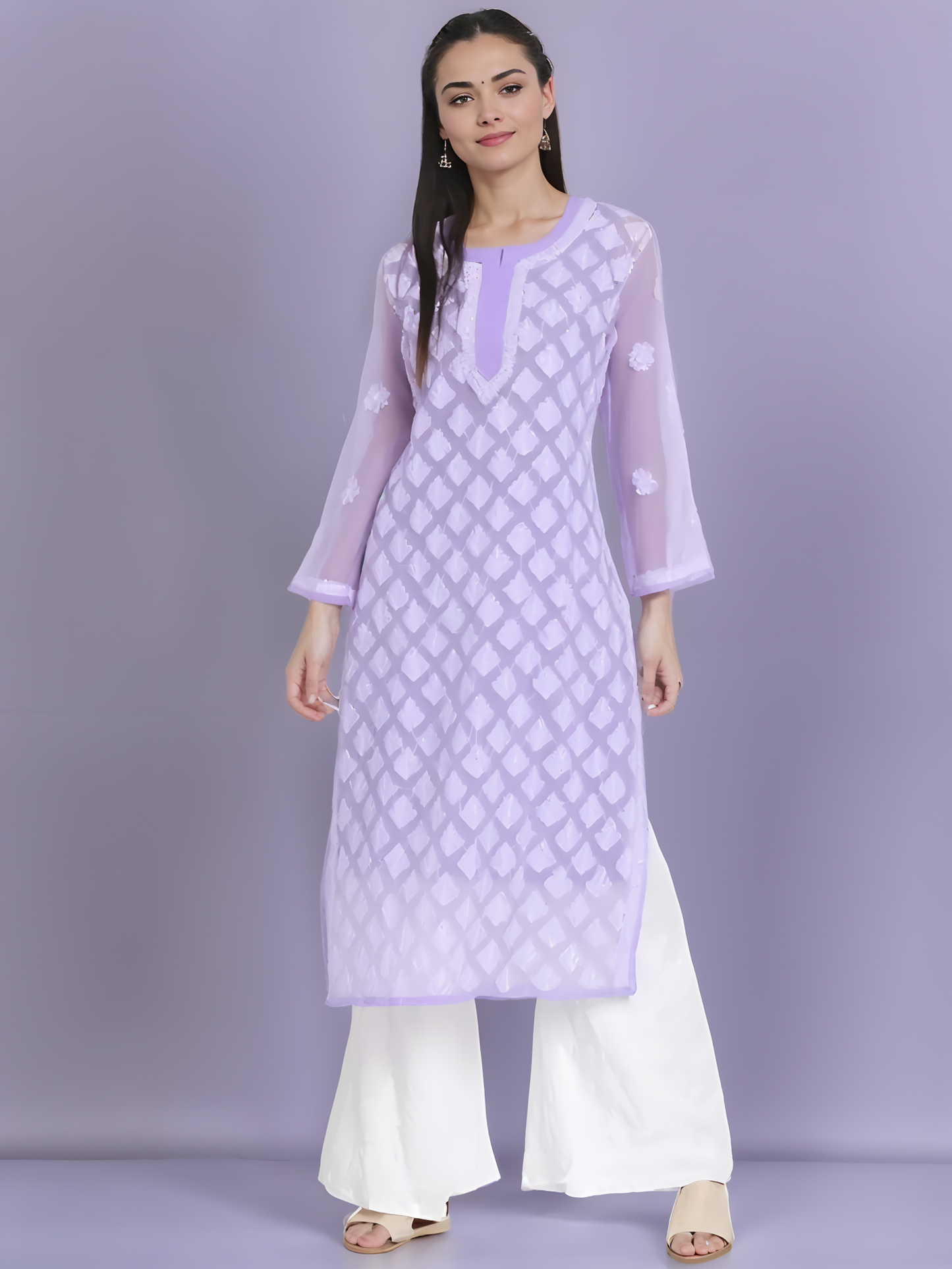 Georgette Chikankari Women’s Kurta with Lining – Elegant & Comfortable Ethnic Wear | Store Chikankari