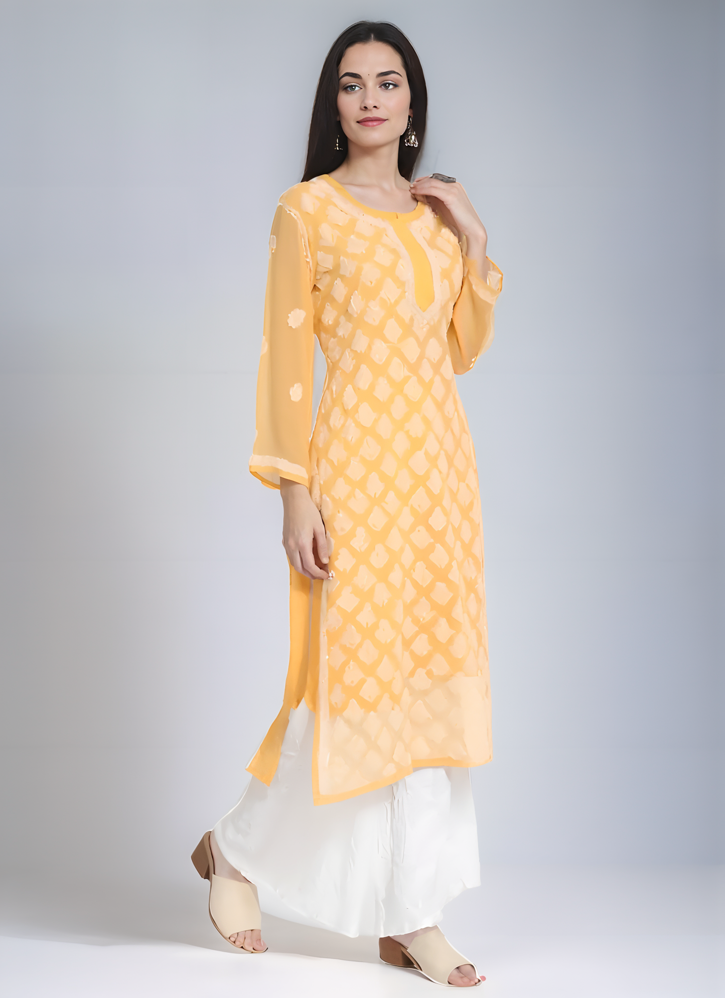 Georgette Chikankari Women’s Kurta with Lining – Elegant & Comfortable Ethnic Wear | Store Chikankari