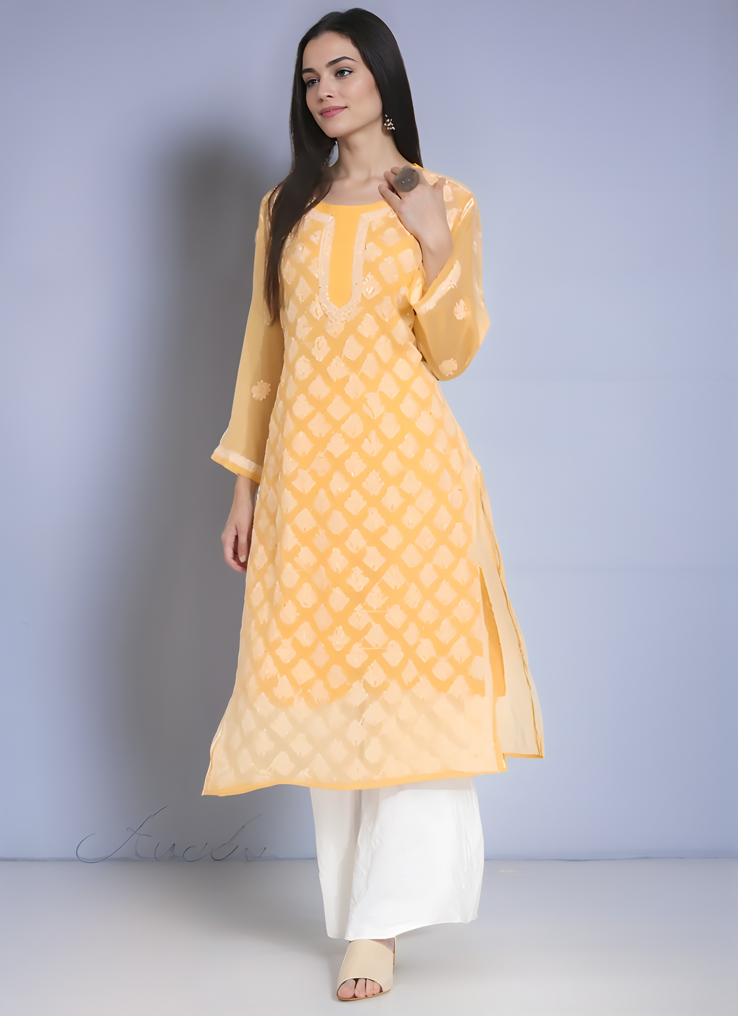 Georgette Chikankari Women’s Kurta with Lining – Elegant & Comfortable Ethnic Wear | Store Chikankari