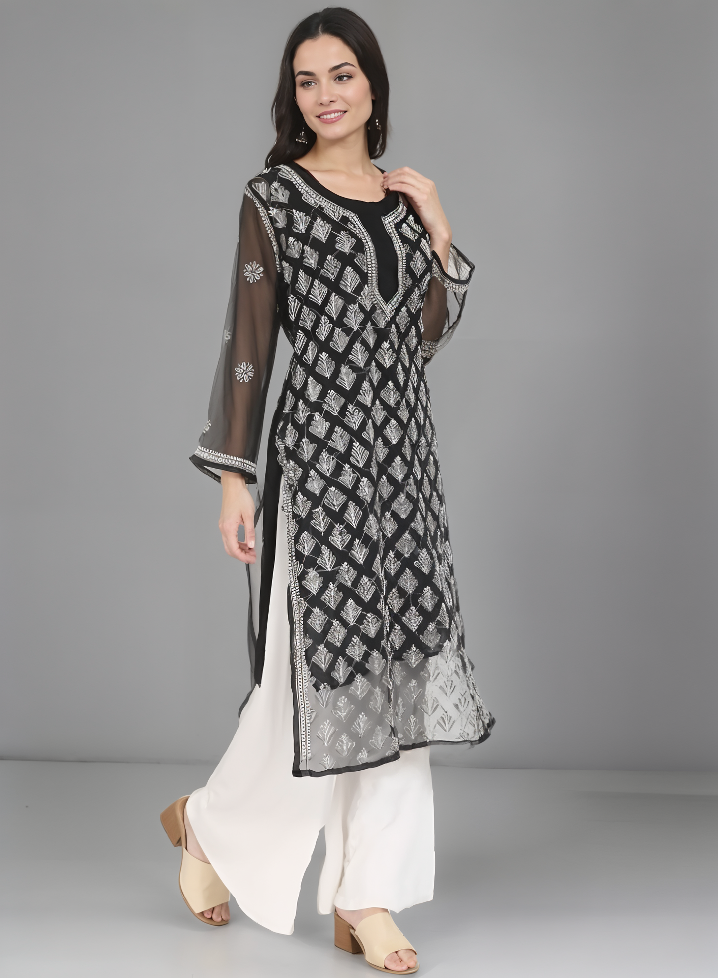 Georgette Chikankari Women’s Kurta with Lining – Elegant & Comfortable Ethnic Wear | Store Chikankari