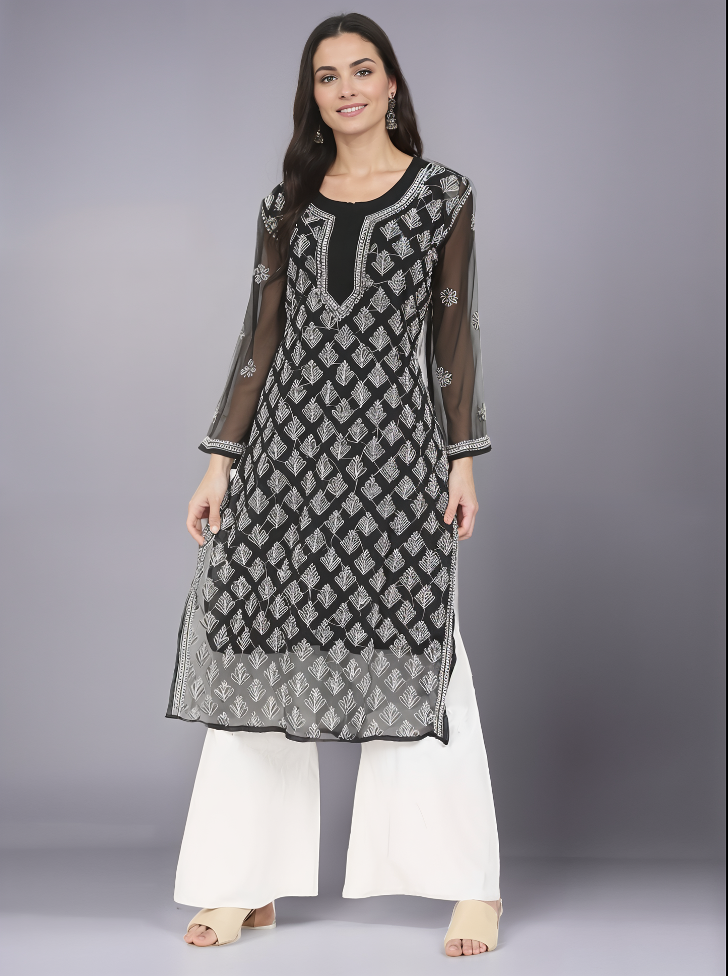 Georgette Chikankari Women’s Kurta with Lining – Elegant & Comfortable Ethnic Wear | Store Chikankari