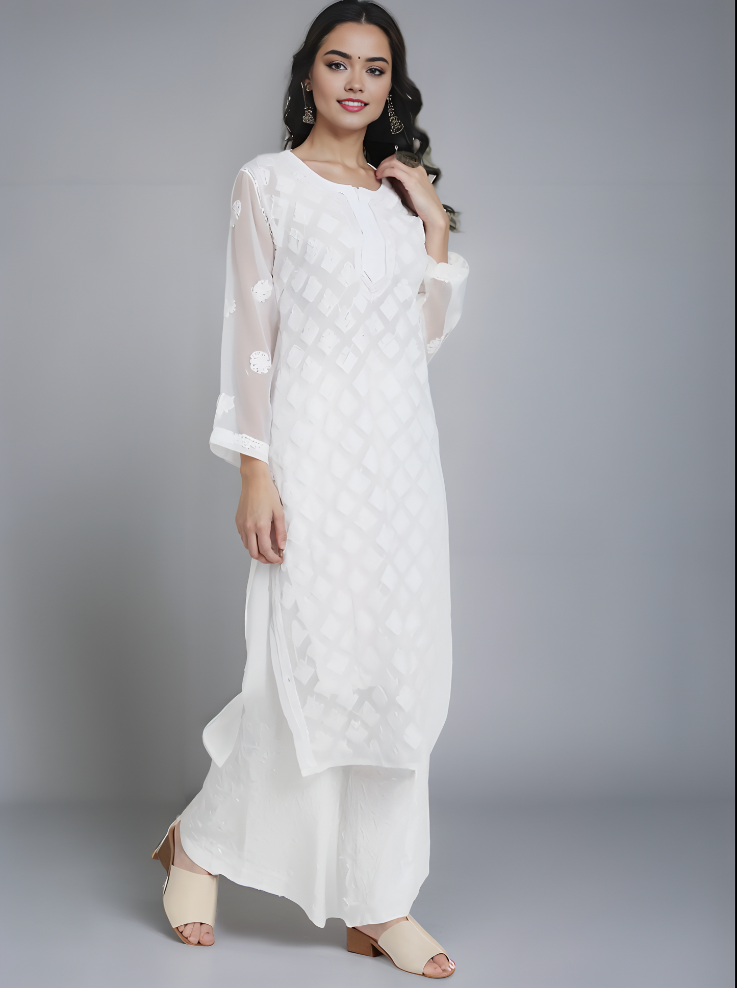 Georgette Chikankari Women’s Kurta with Lining – Elegant & Comfortable Ethnic Wear | Store Chikankari