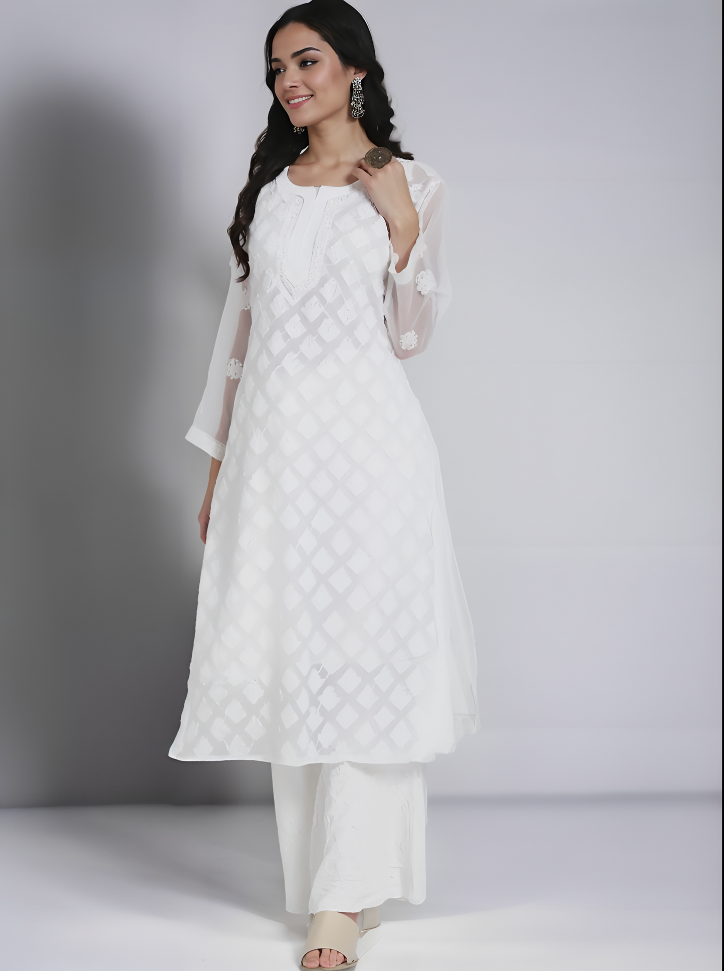 Georgette Chikankari Women’s Kurta with Lining – Elegant & Comfortable Ethnic Wear | Store Chikankari
