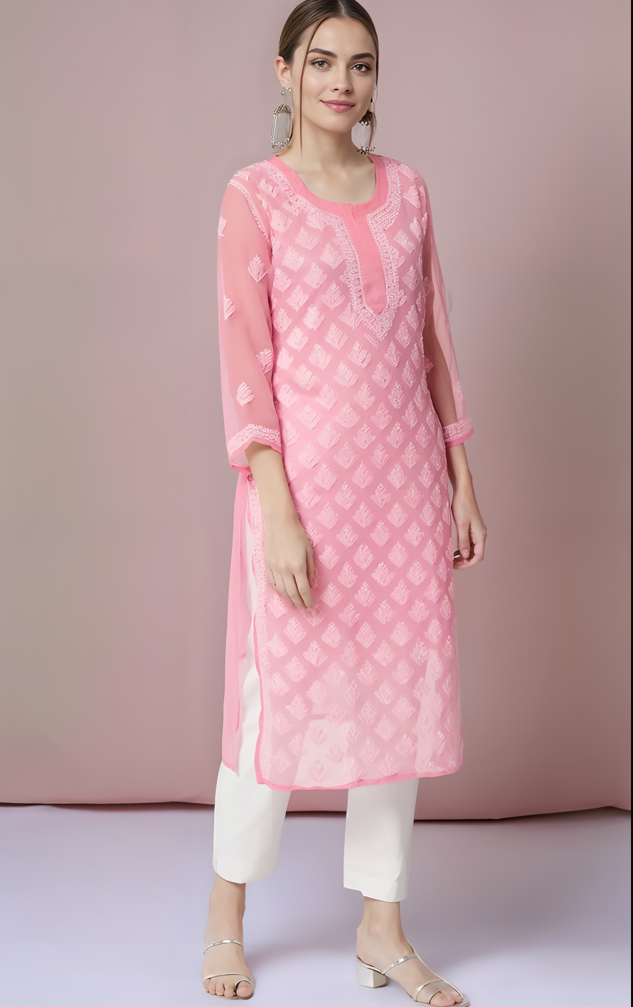 Georgette Chikankari Women’s Kurta with Lining – Elegant & Comfortable Ethnic Wear | Store Chikankari