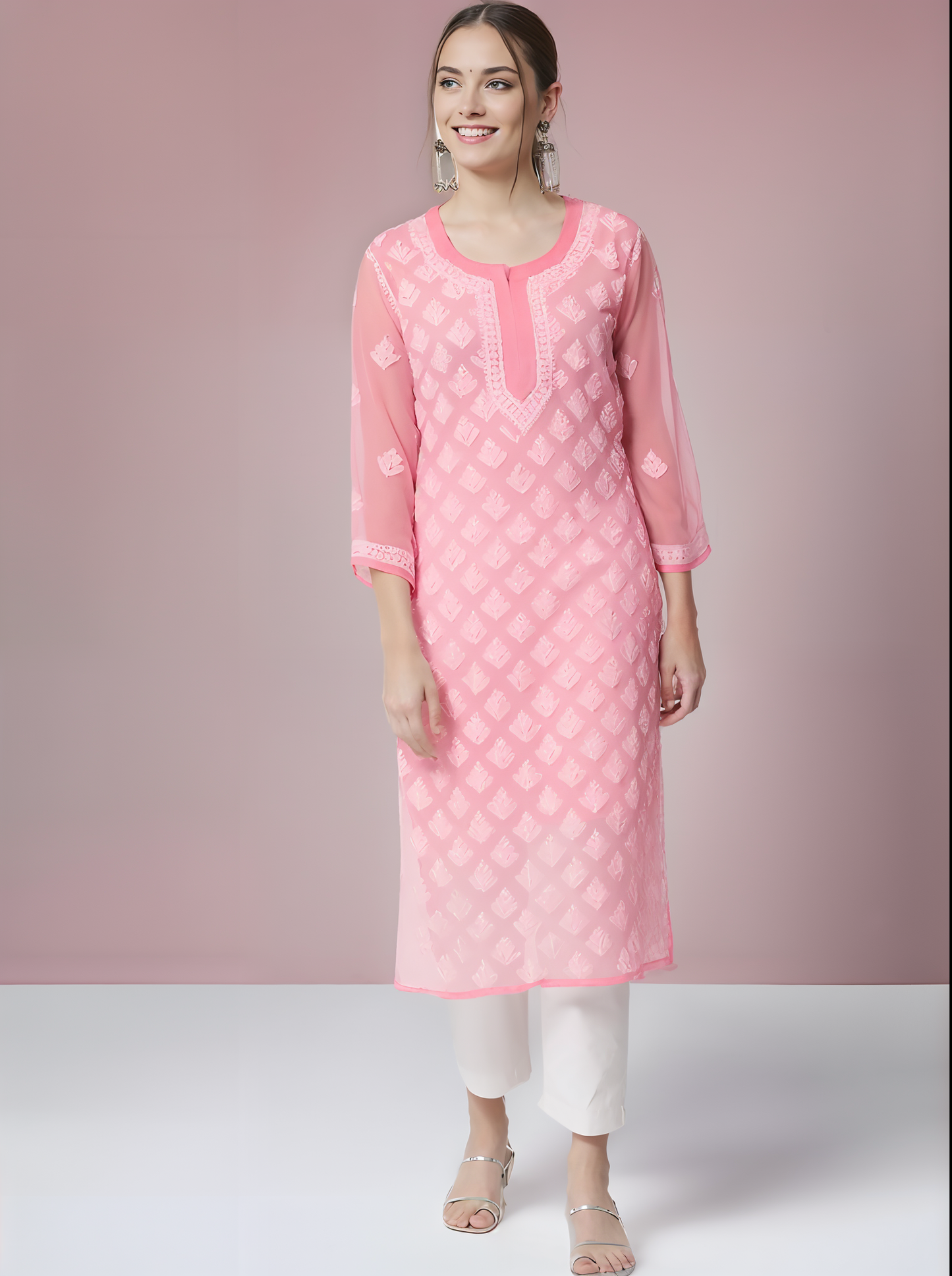 Georgette Chikankari Women’s Kurta with Lining – Elegant & Comfortable Ethnic Wear | Store Chikankari