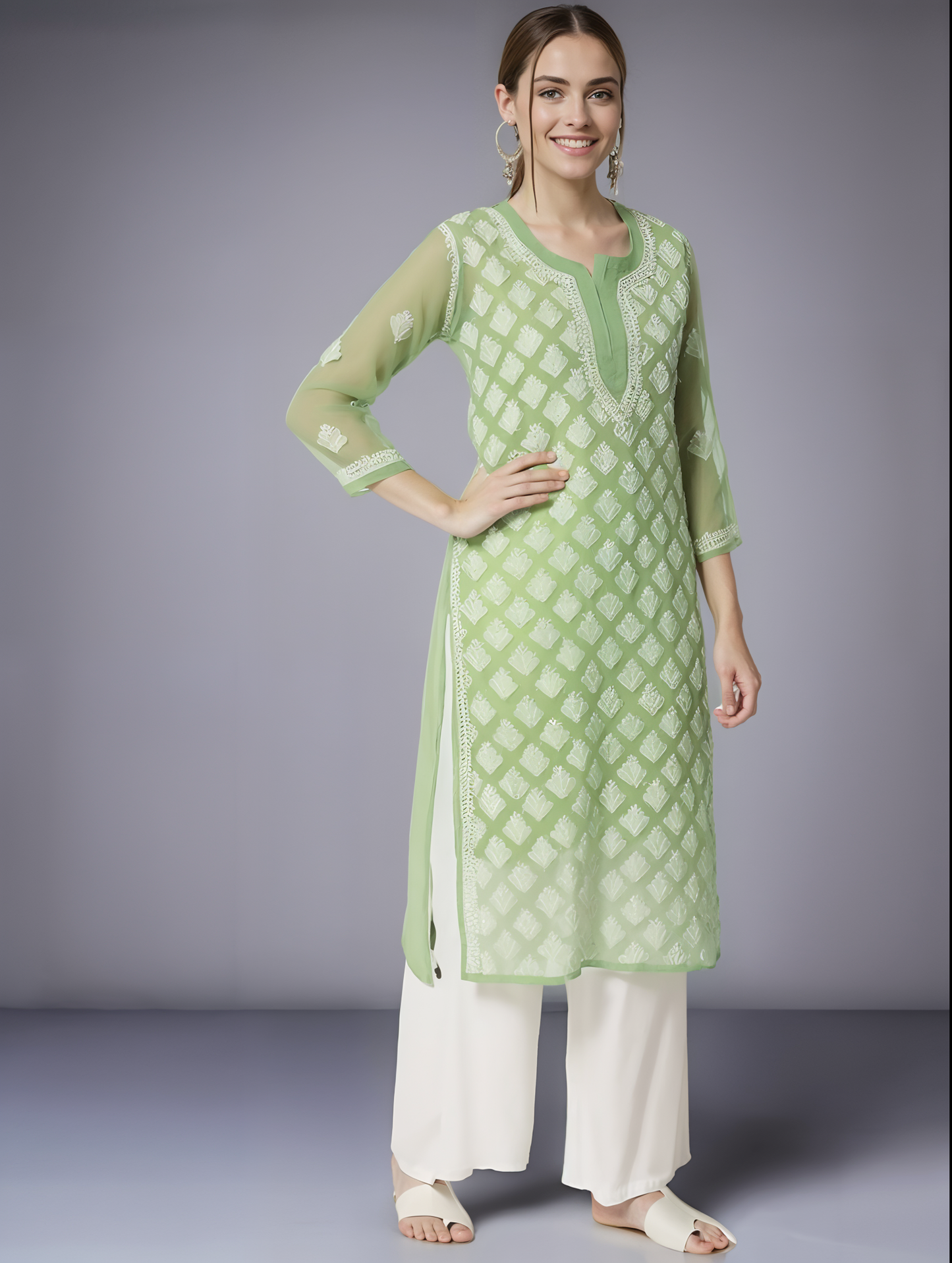 Georgette Chikankari Women’s Kurta with Lining – Elegant & Comfortable Ethnic Wear | Store Chikankari
