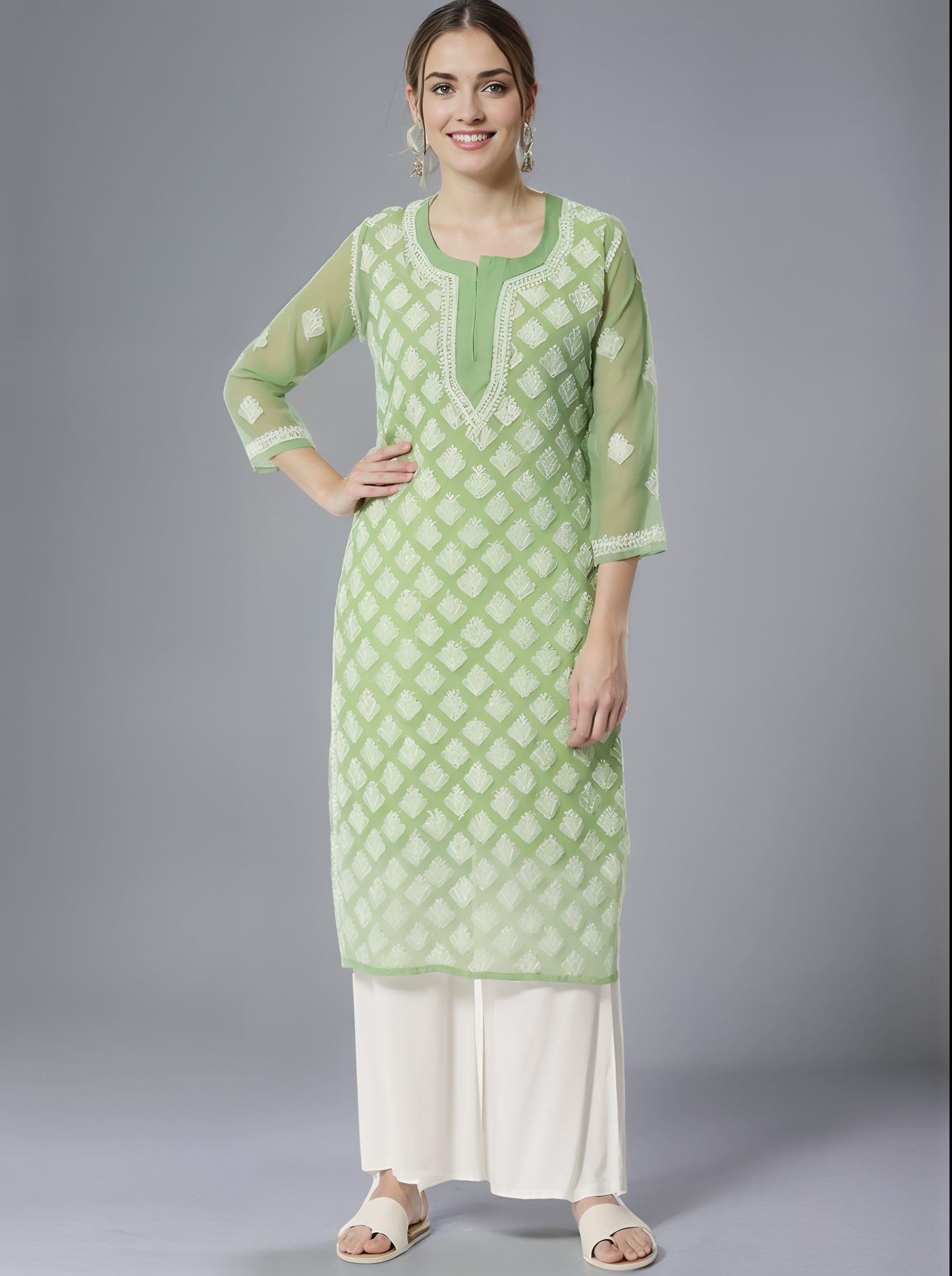 Georgette Chikankari Women’s Kurta with Lining – Elegant & Comfortable Ethnic Wear | Store Chikankari