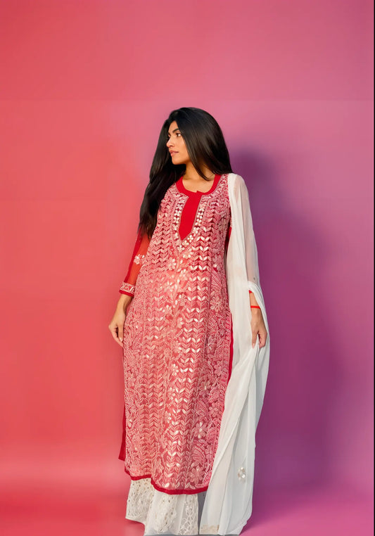 Chikankari Georgette 3 Piece Set With Gota Patti Work - Store Chikankari