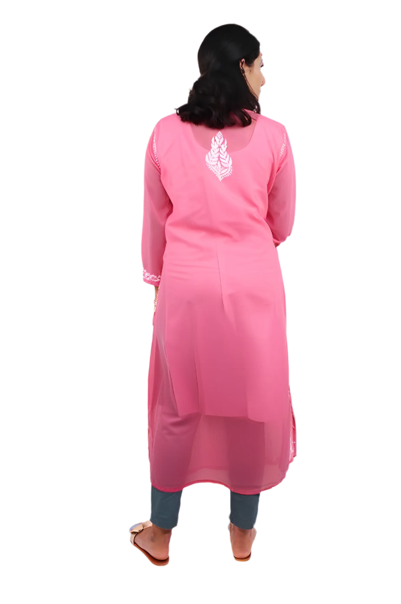 Georgette Chikankari Straight Kurti with Crochet Buttons – Elegant Everyday Style | Store Chikankari