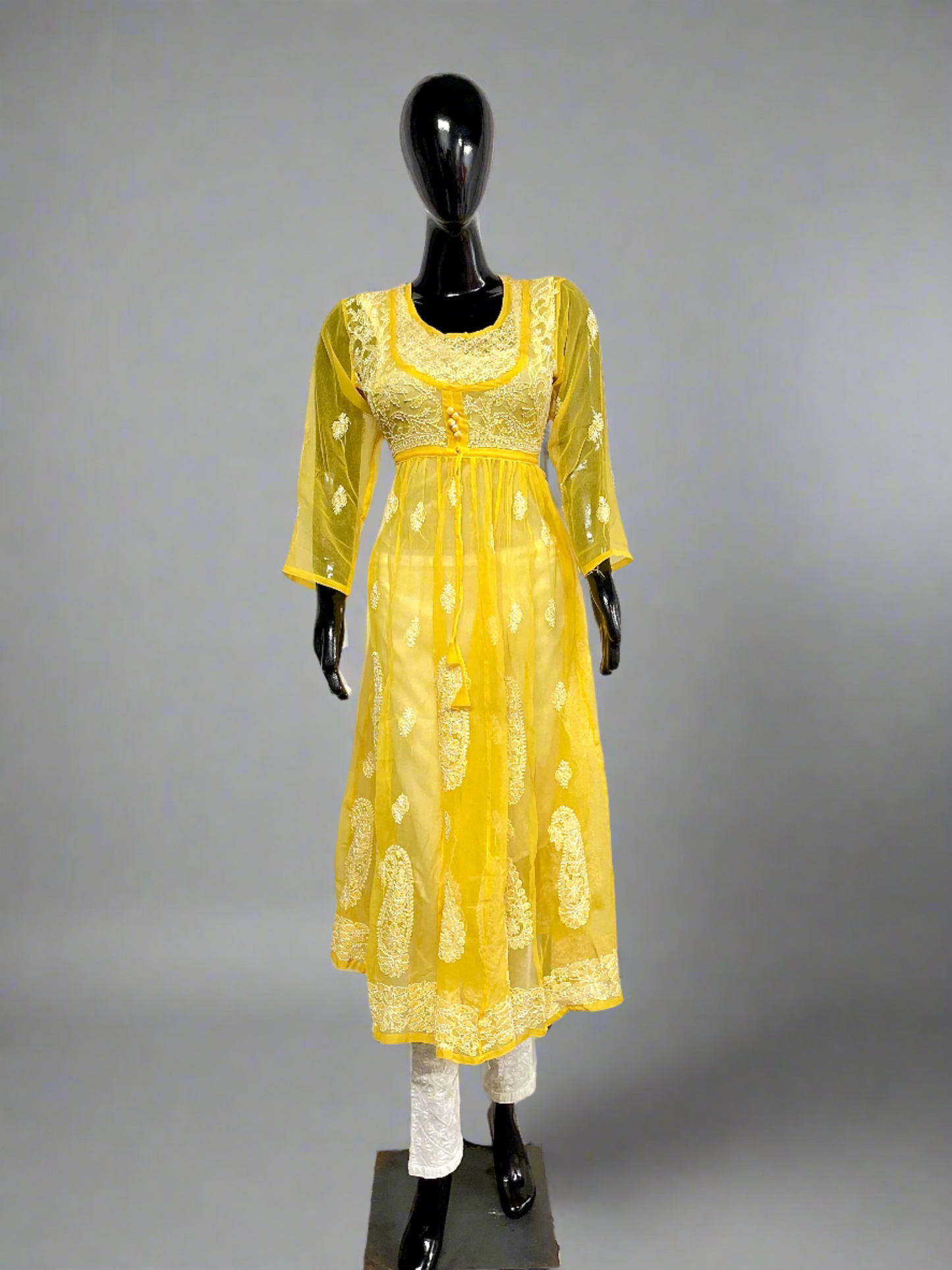 Georgette Chikankari Angrakha Gown – Timeless Grace with Hand Embroidery | Store Chikankari - Store Chikankari