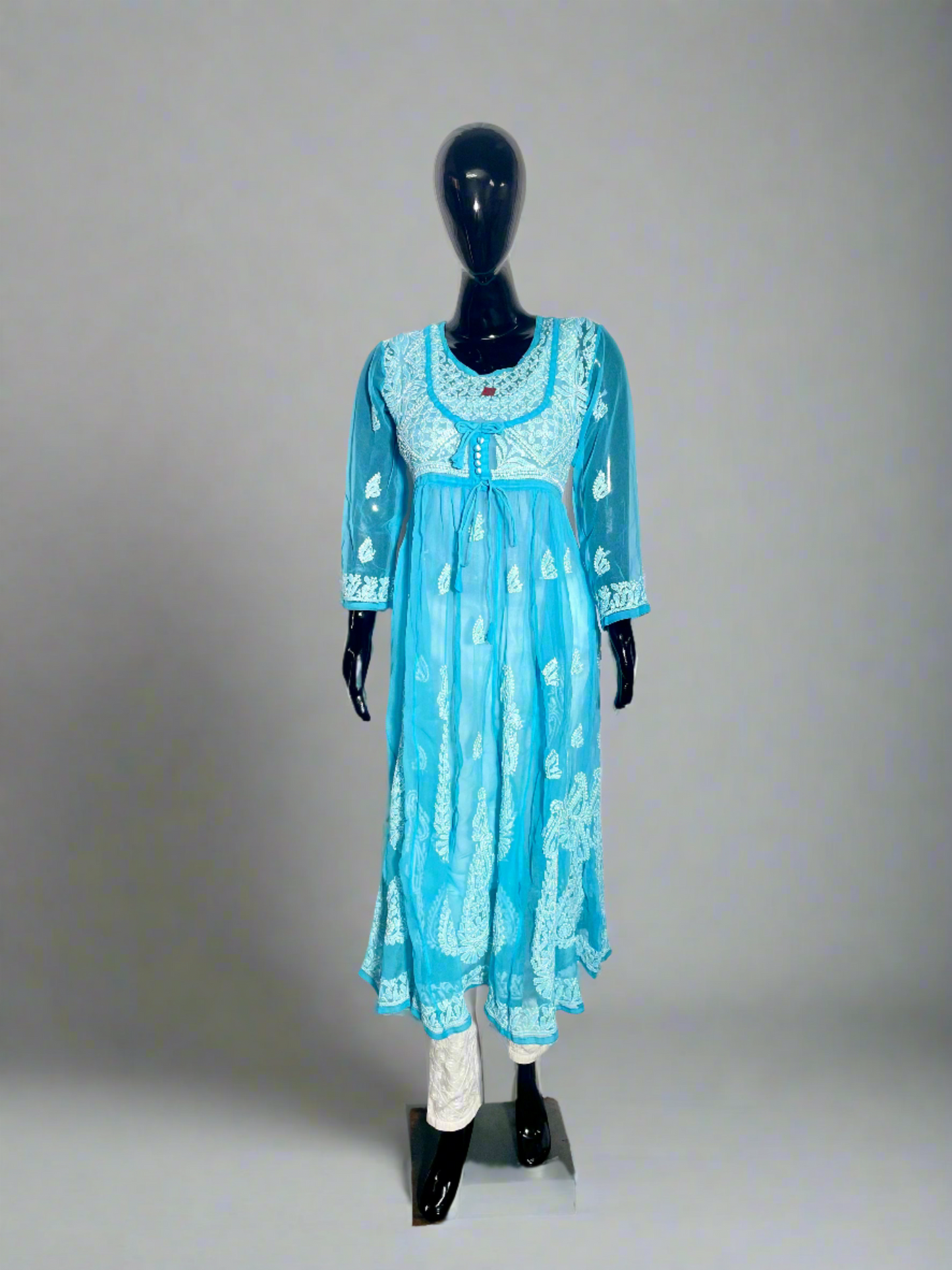 Georgette Chikankari Angrakha Gown – Timeless Grace with Hand Embroidery | Store Chikankari - Store Chikankari