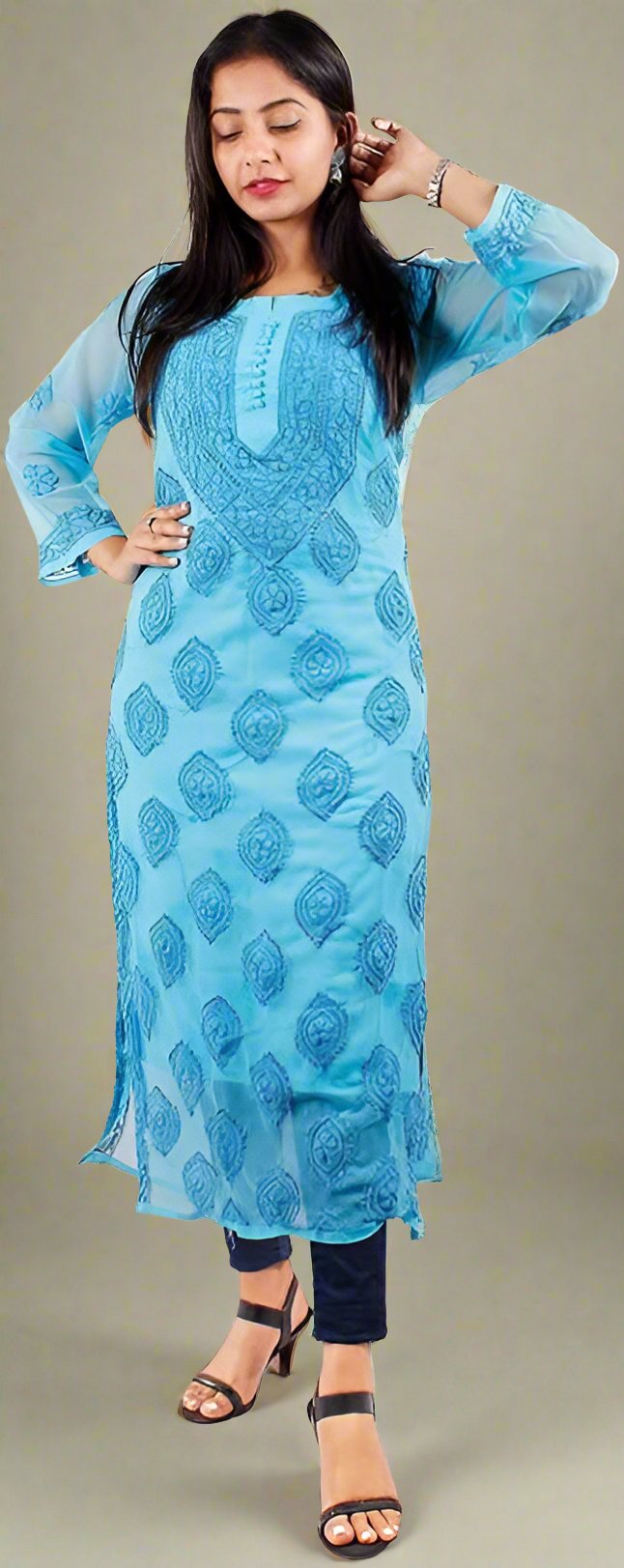 Georgette Chikankari Buta Jaal Straight fit Women's Kurta - Store Chikankari